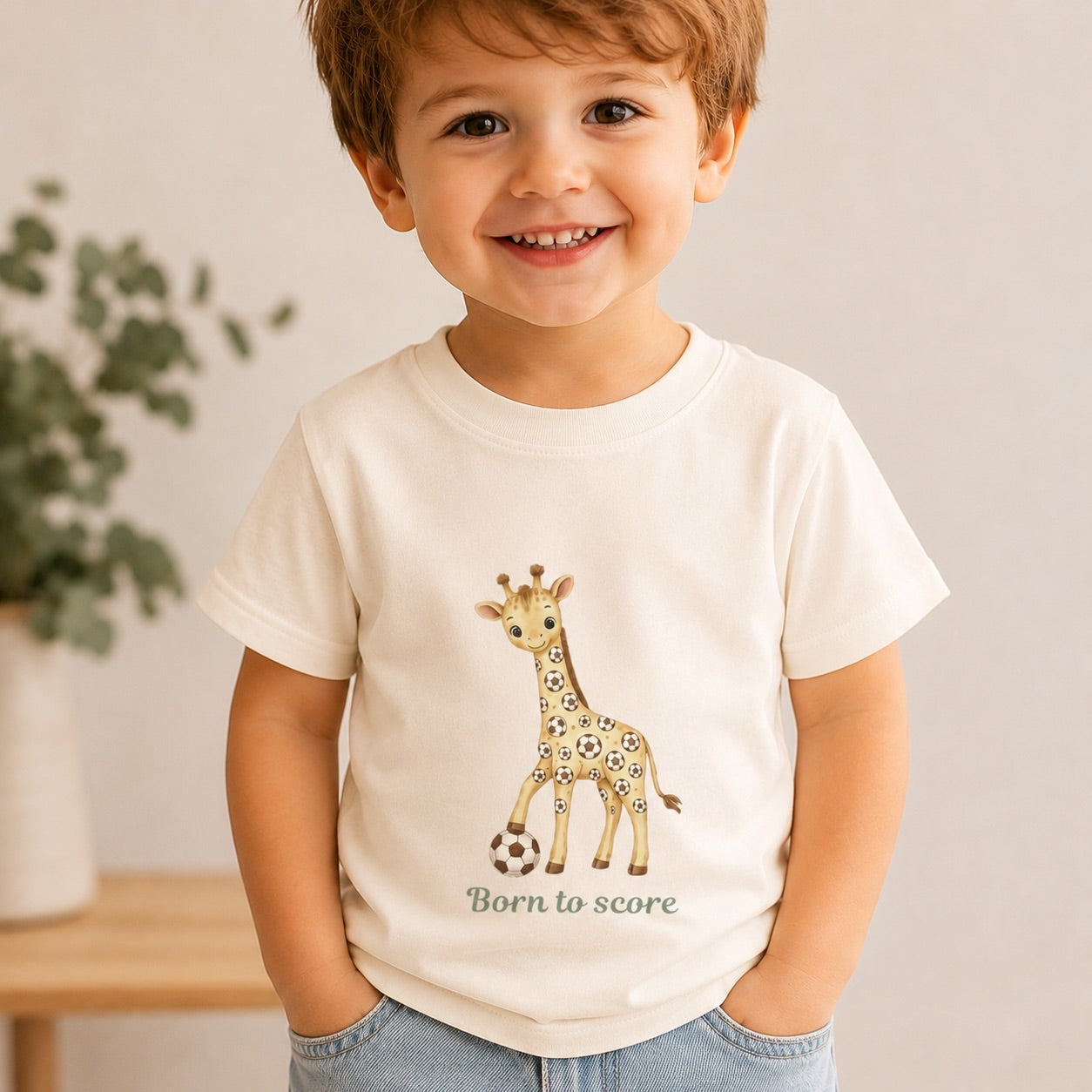 Born to Score Giraffe Toddler T-Shirt - Soccer Shirt for Kids | Football Toddler Tee