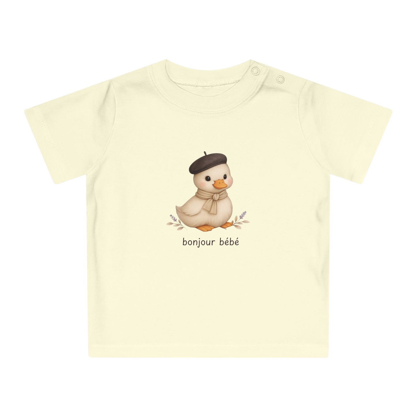 Bonjour Bébé Organic Baby T-Shirt | French Baby Clothes | Organic Cotton Baby Tee | Neutral Baby Shirt | Duckling Baby Outfit | NB-24M