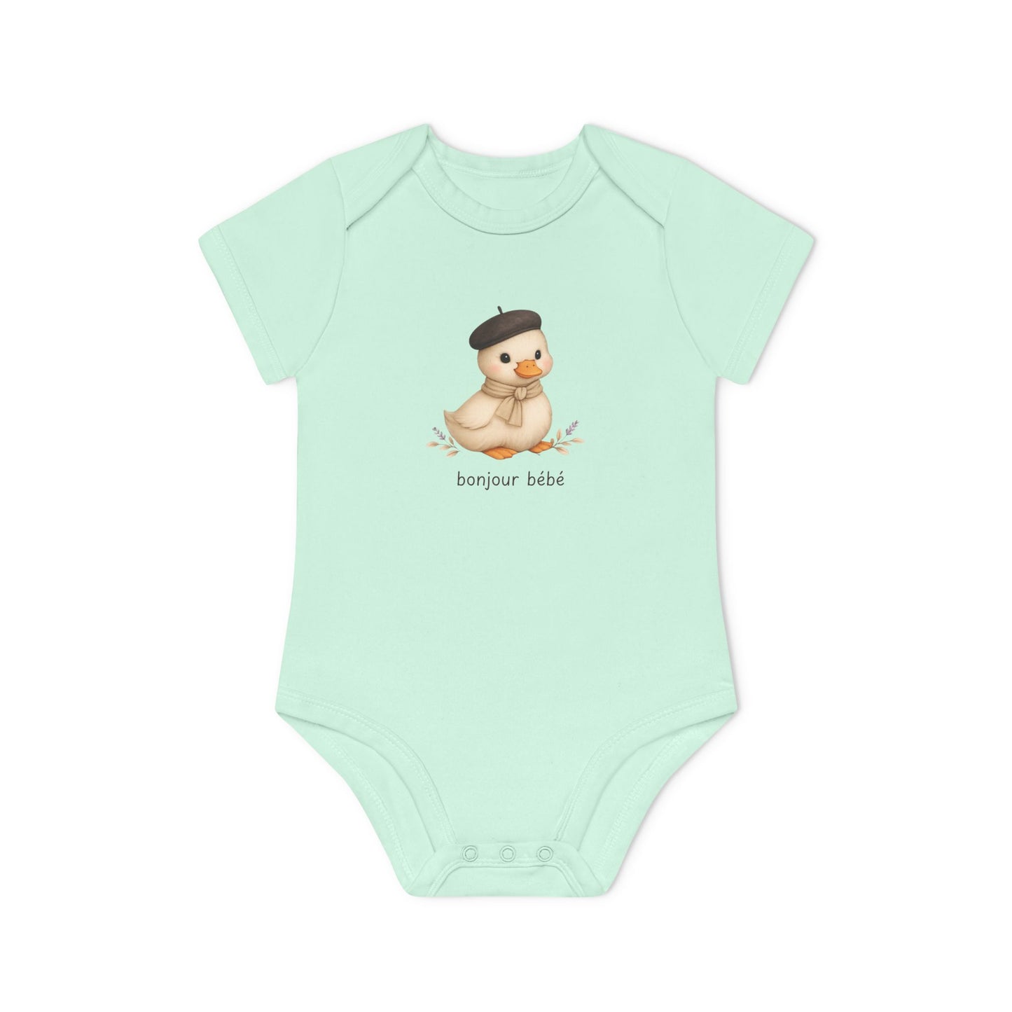 Bonjour Bébé Duck Organic Baby Bodysuit | French Baby Clothes | Neutral Baby Outfit | Organic Cotton Bodysuit | NB-18M