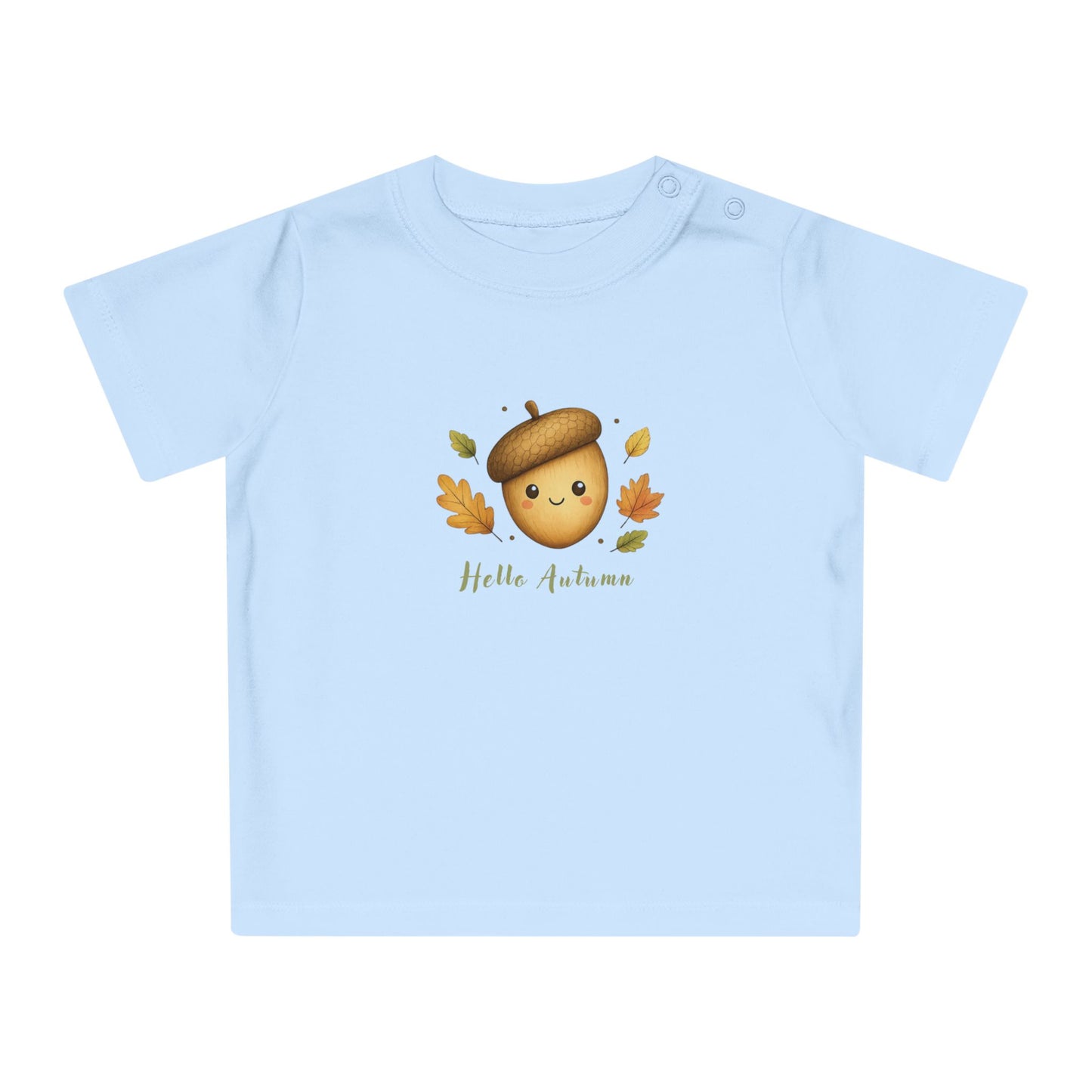 Hello Autumn Organic Baby T-Shirt – Cute Acorn & Leaves Tee, NB–24M