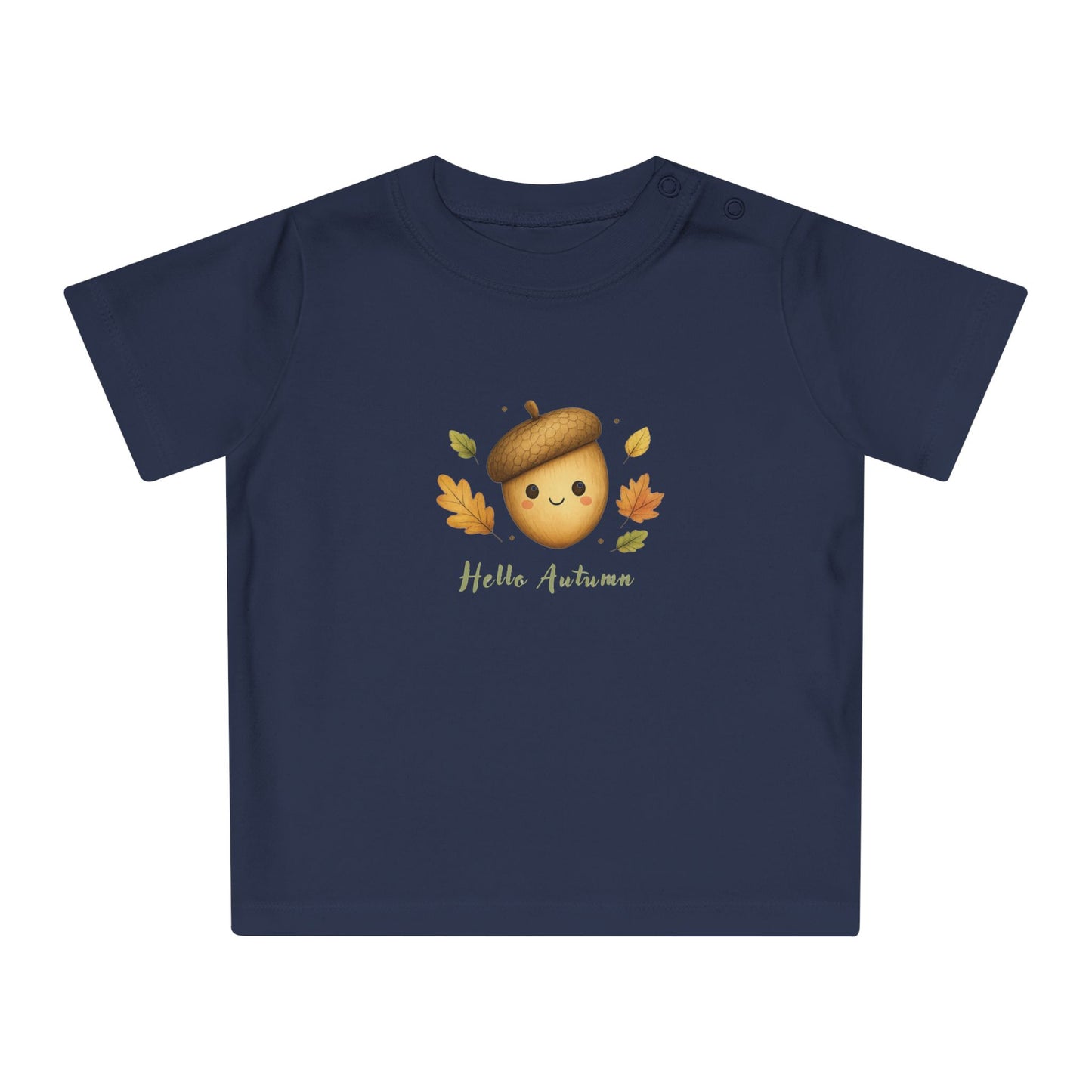 Hello Autumn Organic Baby T-Shirt – Cute Acorn & Leaves Tee, NB–24M