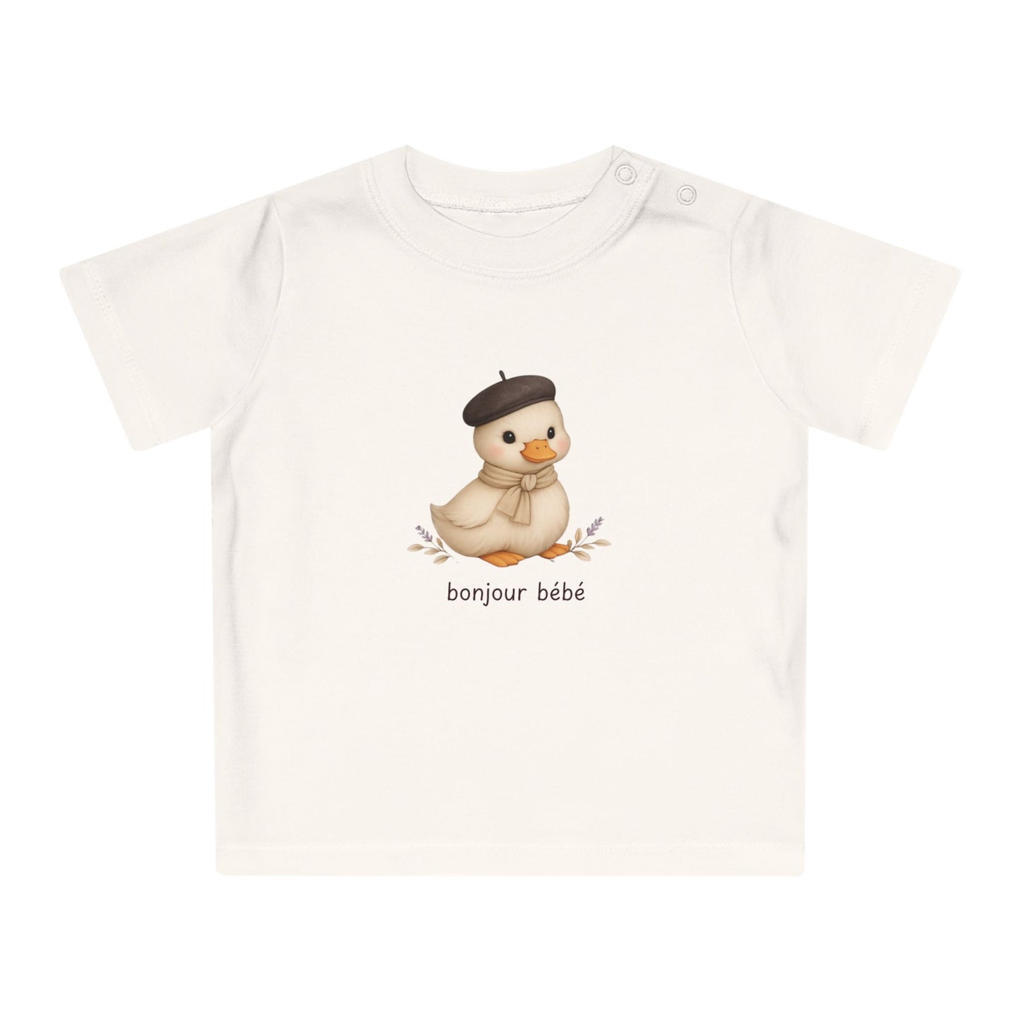 Bonjour Bébé Organic Baby T-Shirt | French Baby Clothes | Organic Cotton Baby Tee | Neutral Baby Shirt | Duckling Baby Outfit | NB-24M