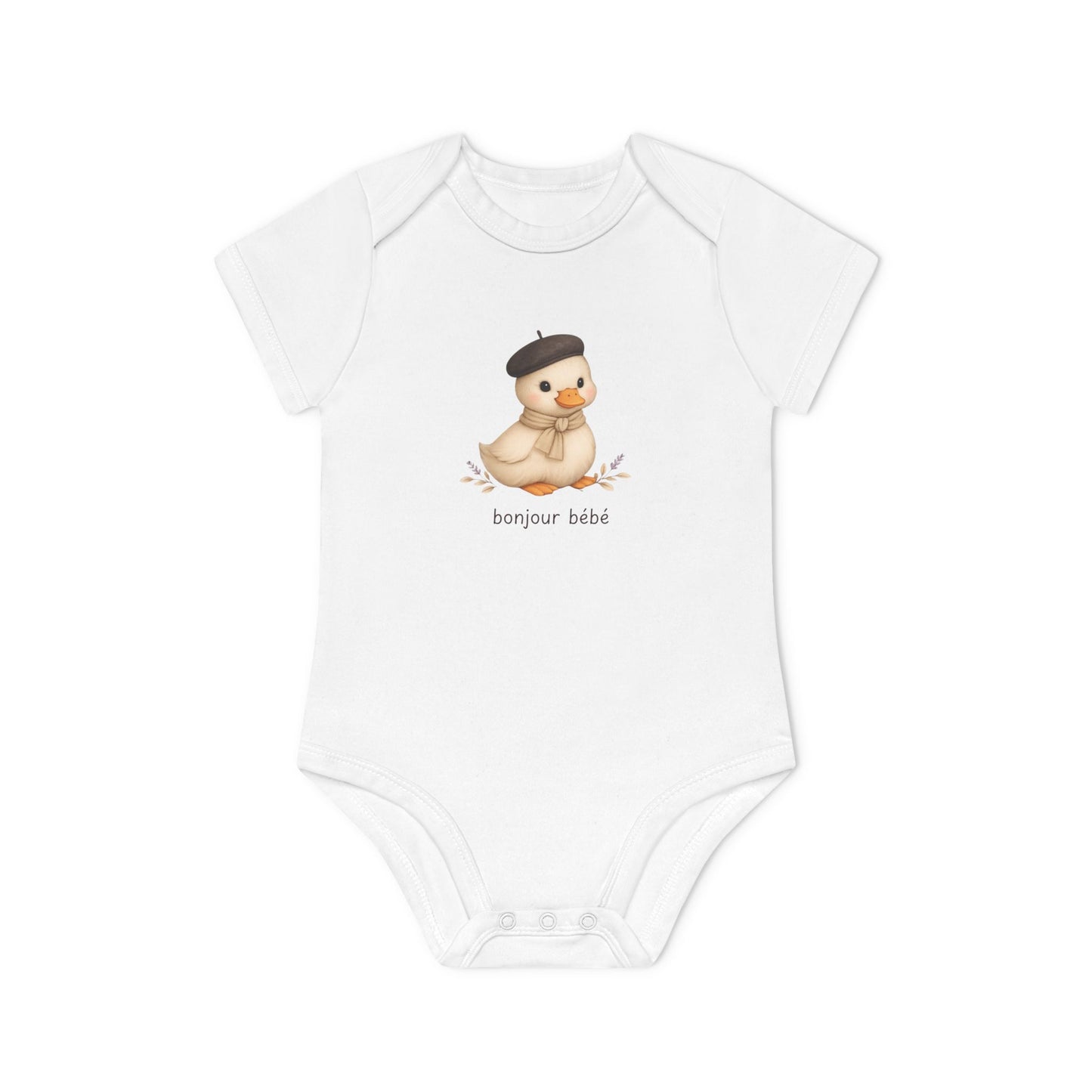 Bonjour Bébé Duck Organic Baby Bodysuit | French Baby Clothes | Neutral Baby Outfit | Organic Cotton Bodysuit | NB-18M