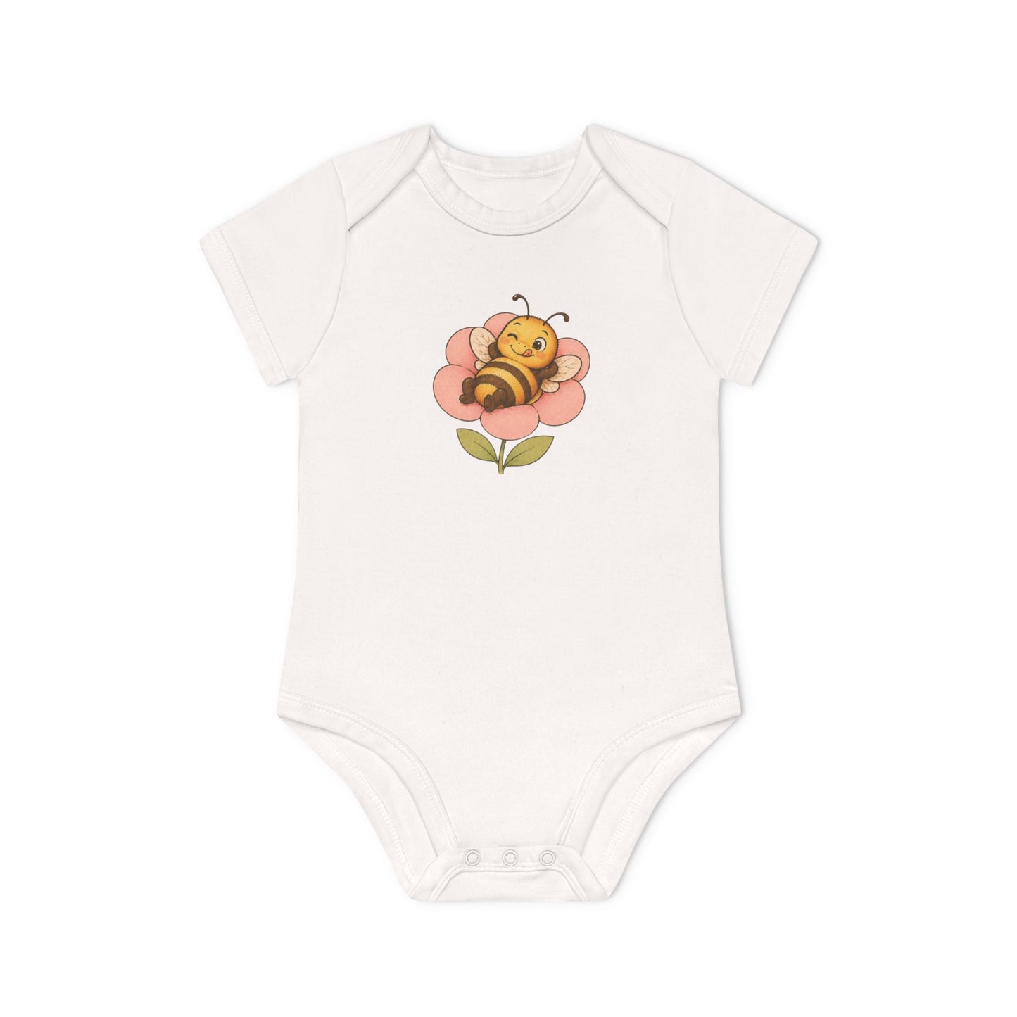 Organic Bee Baby Bodysuit, Baby Shower Gift, Newborn Gift, Organic Baby Clothes, Neutral Baby Outfit, Flower Baby Bodysuit