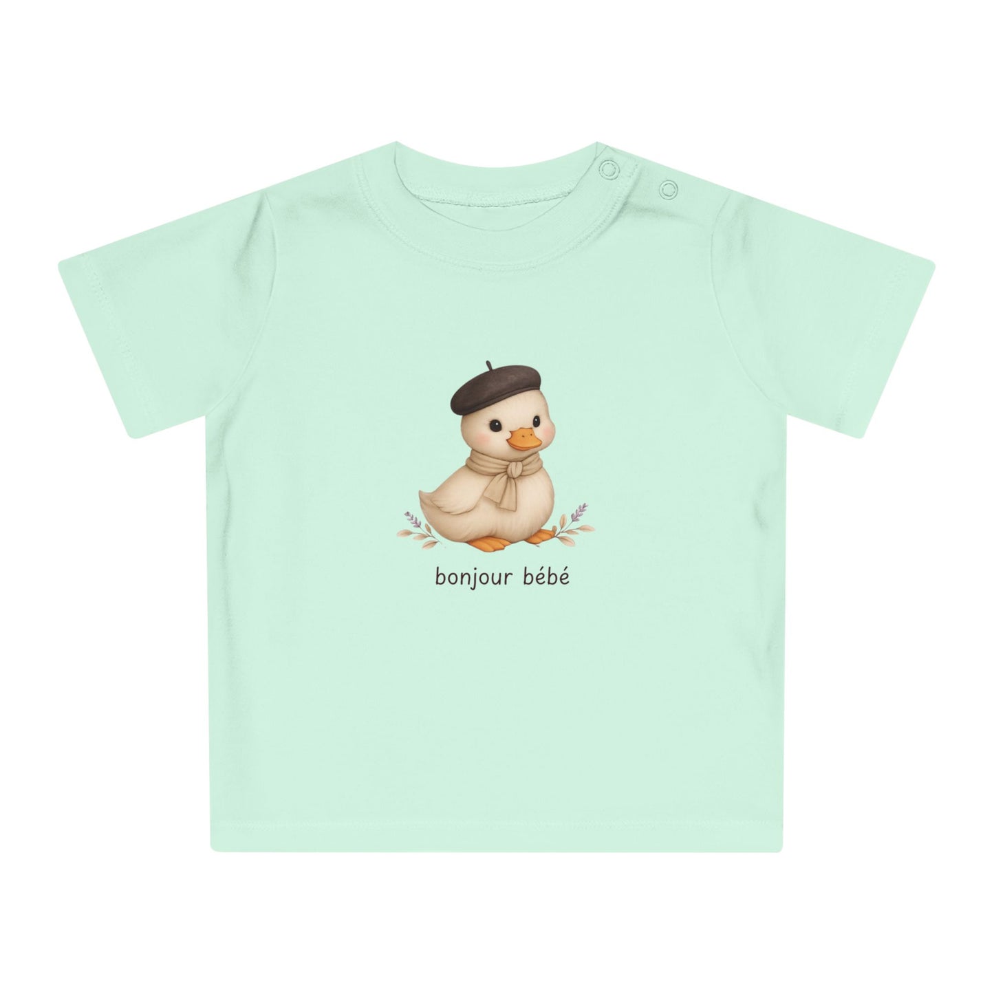 Bonjour Bébé Organic Baby T-Shirt | French Baby Clothes | Organic Cotton Baby Tee | Neutral Baby Shirt | Duckling Baby Outfit | NB-24M
