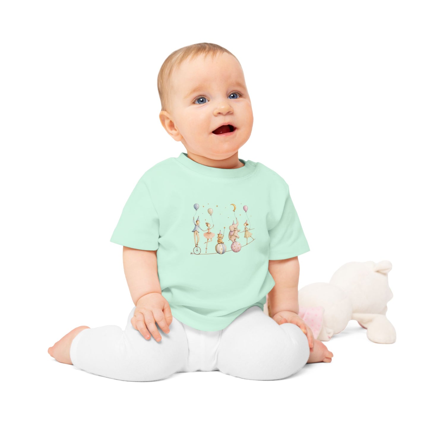 Organic Baby Circus T-Shirt, Luxury Baby Tee, Cute Baby Clothes, Neutral Baby Gift, Circus Animals Shirt, Newborn to 24M