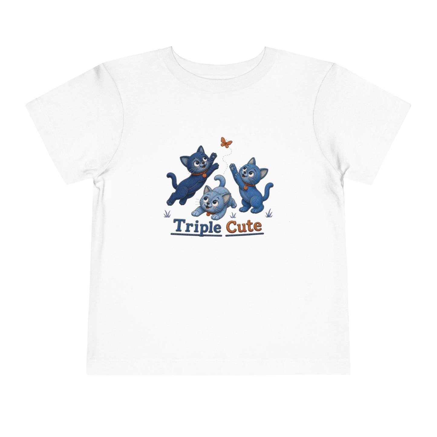 Triple Cute Denim Look Cats Toddler T-Shirt, Blue Kitten Tee for Kids, Toddler T-Shirt, Cat Lover Toddler Shirt,  Denim Print Kids Tee
