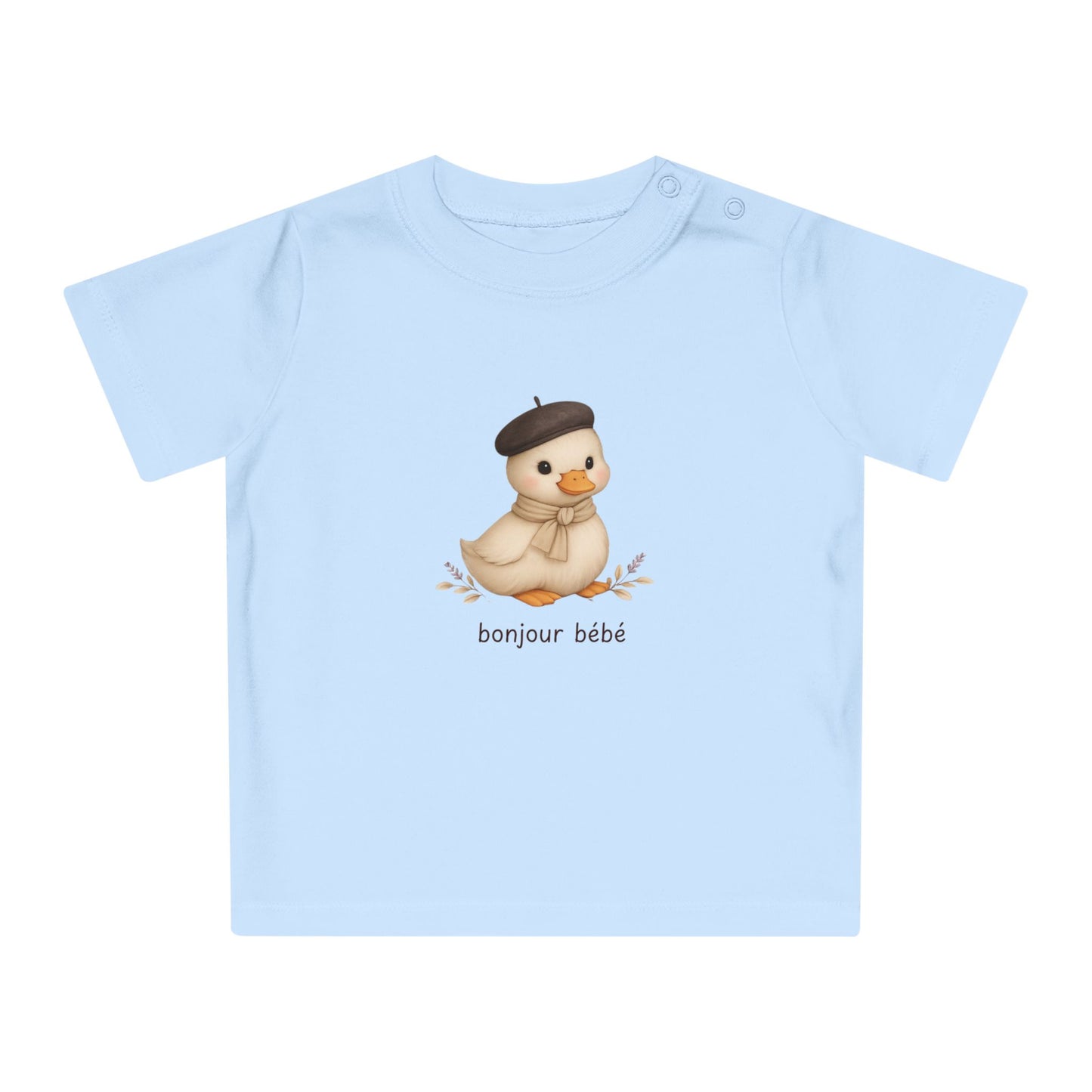 Bonjour Bébé Organic Baby T-Shirt | French Baby Clothes | Organic Cotton Baby Tee | Neutral Baby Shirt | Duckling Baby Outfit | NB-24M