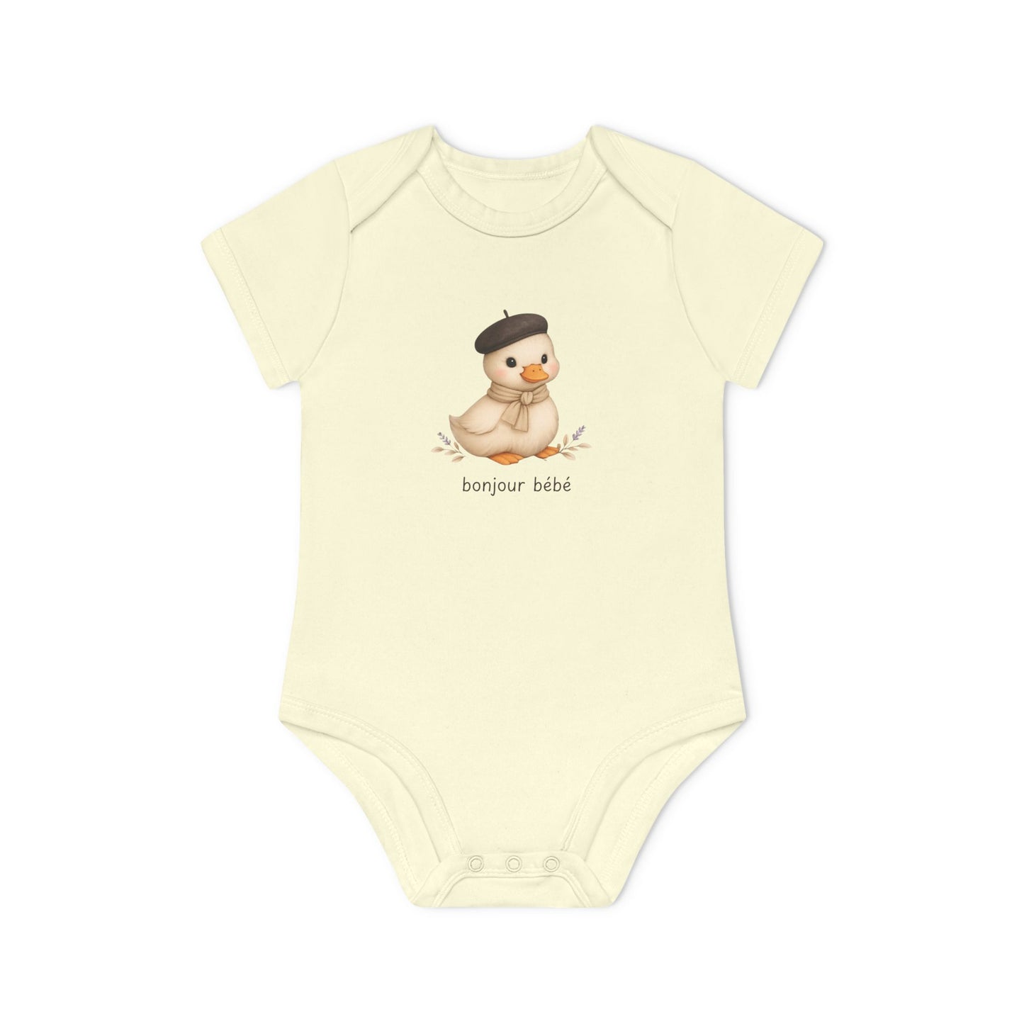 Bonjour Bébé Duck Organic Baby Bodysuit | French Baby Clothes | Neutral Baby Outfit | Organic Cotton Bodysuit | NB-18M