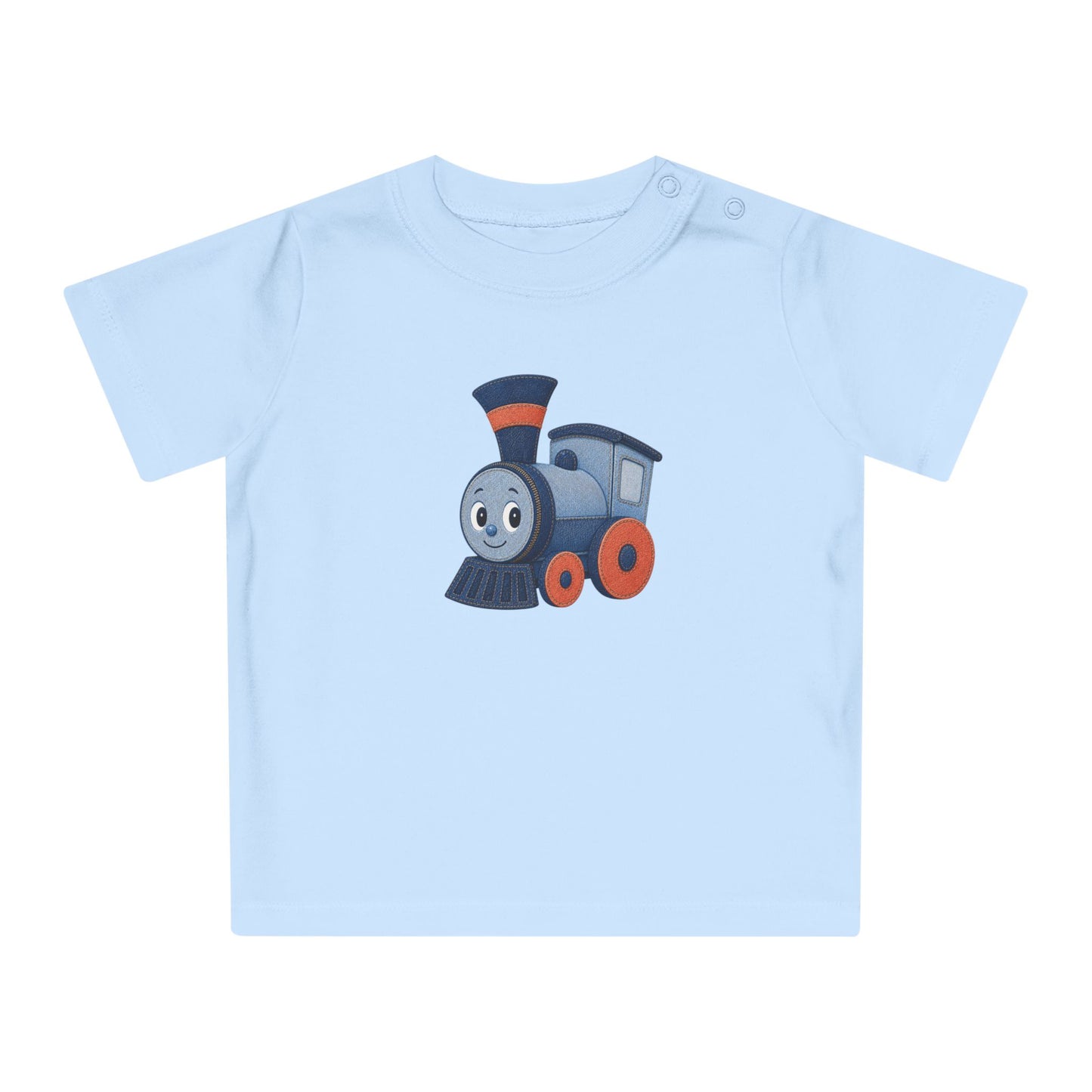 Organic Cotton Train Baby T-Shirt, Cute Locomotive Toddler Shirt, Baby Shower Gift Tee Shirt, Toys Baby Tee, Denim Style Kids Top