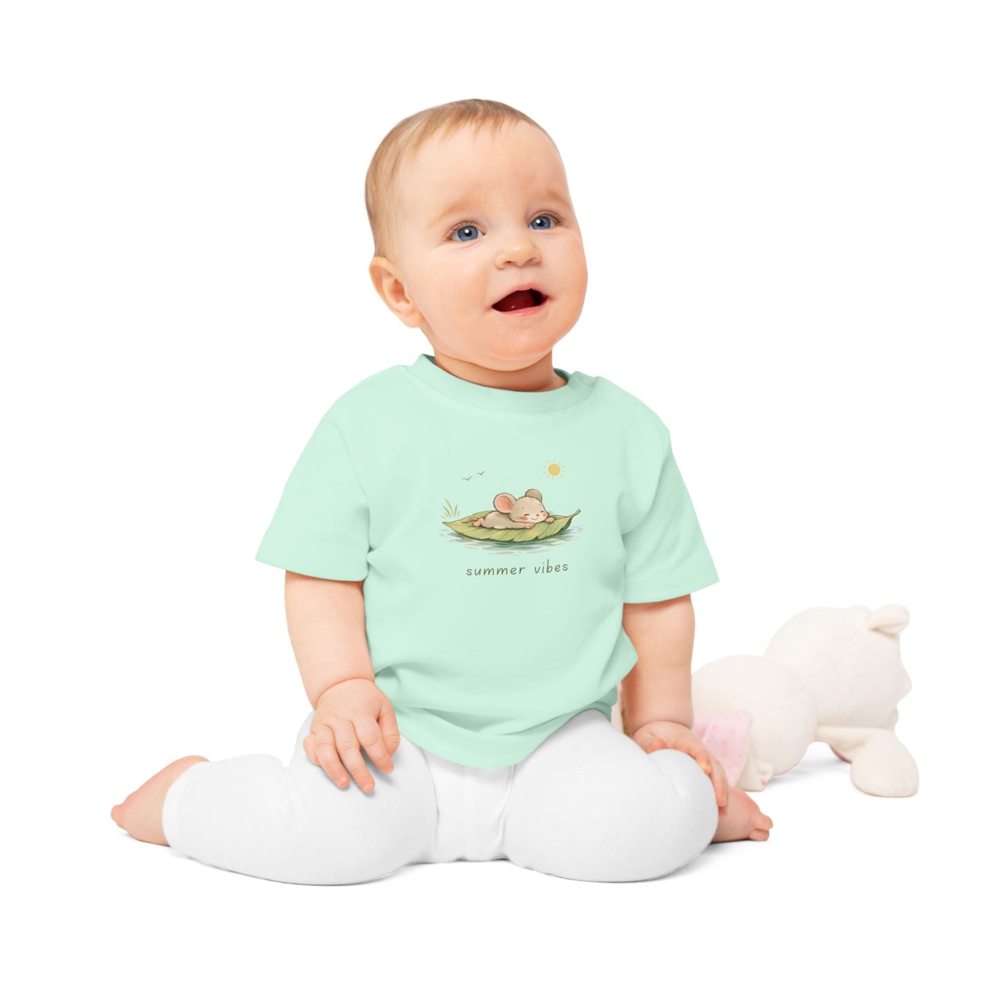Mouse Organic Cotton Baby Summer Shirt, Cute Mouse Baby Tee, Minimal Toddler Shirt, Neutral European Baby Clothes, Summer Vibes T-Shirt