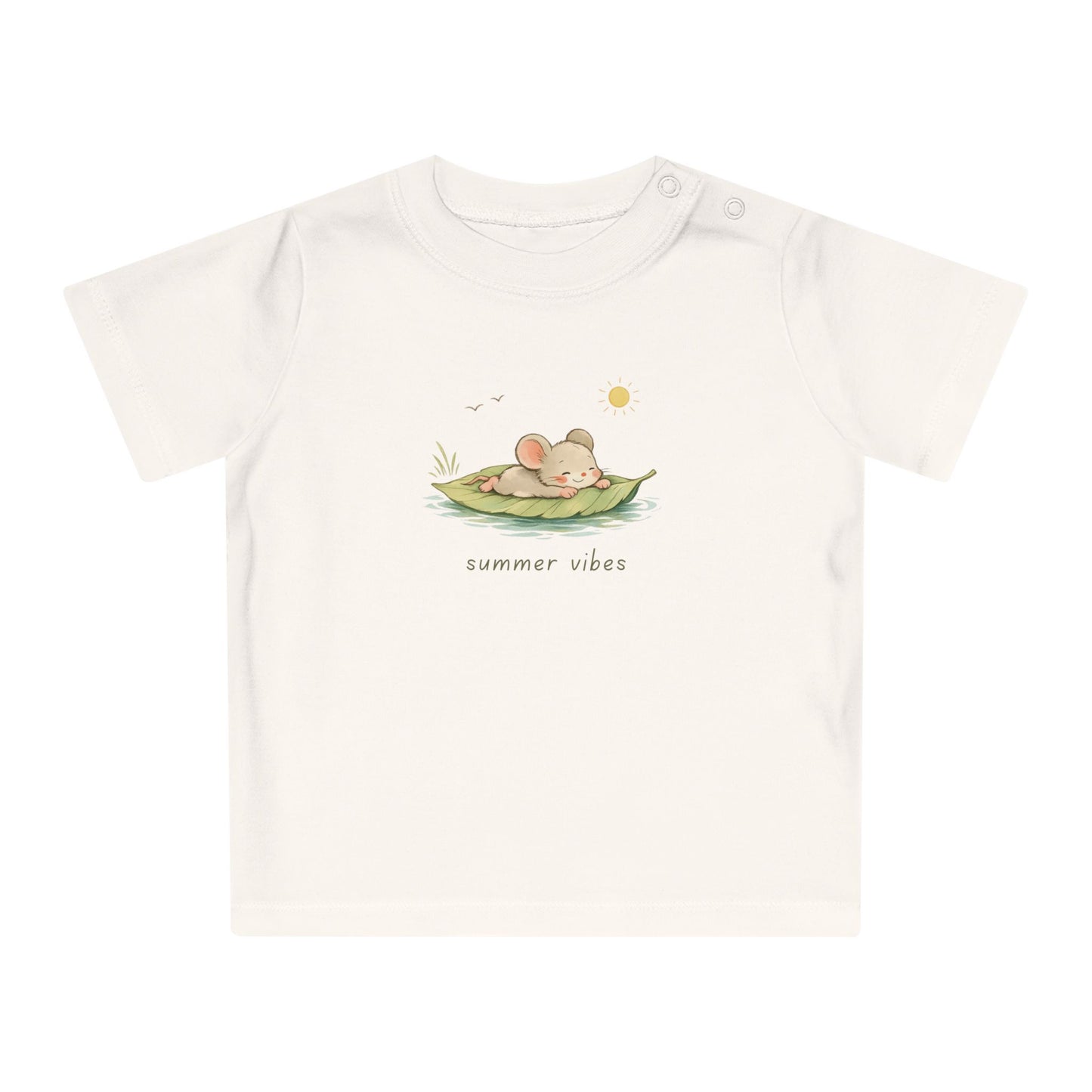 Mouse Organic Cotton Baby Summer Shirt, Cute Mouse Baby Tee, Minimal Toddler Shirt, Neutral European Baby Clothes, Summer Vibes T-Shirt