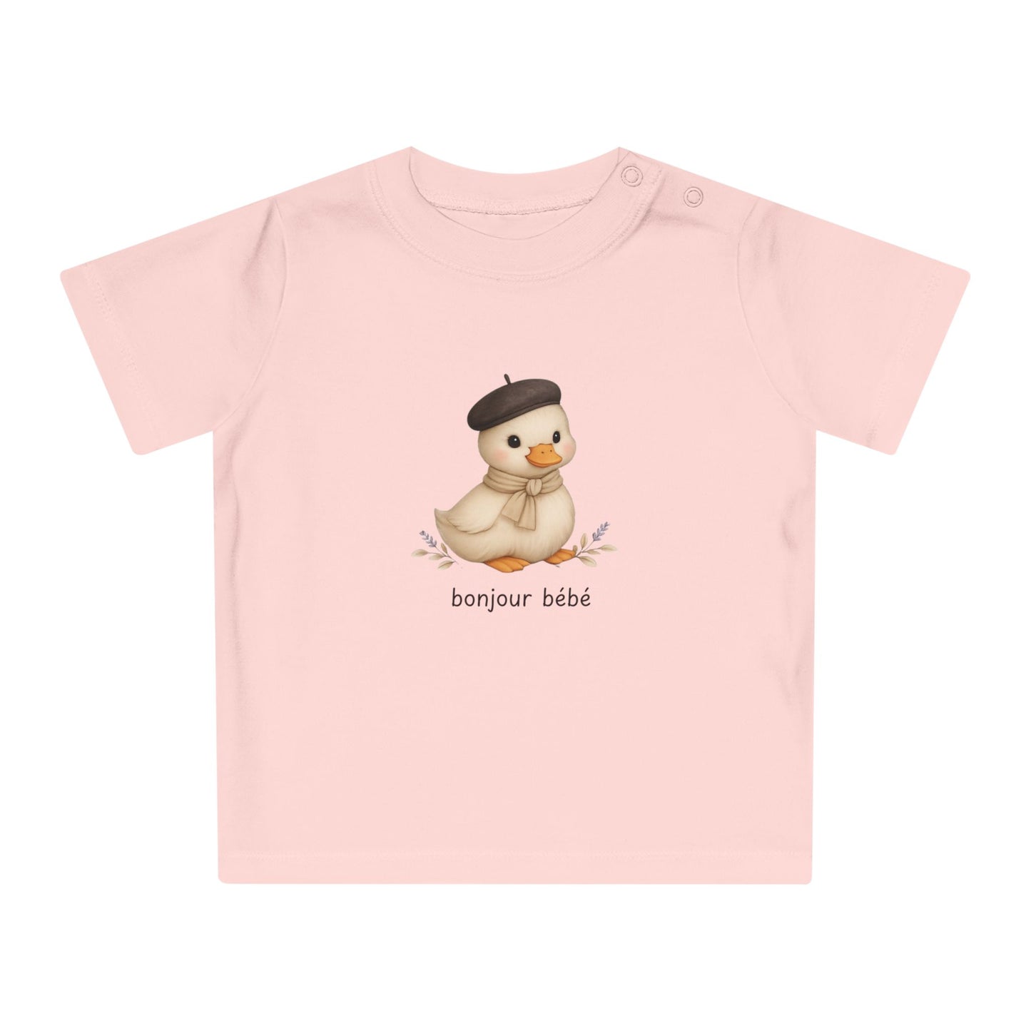 Bonjour Bébé Organic Baby T-Shirt | French Baby Clothes | Organic Cotton Baby Tee | Neutral Baby Shirt | Duckling Baby Outfit | NB-24M