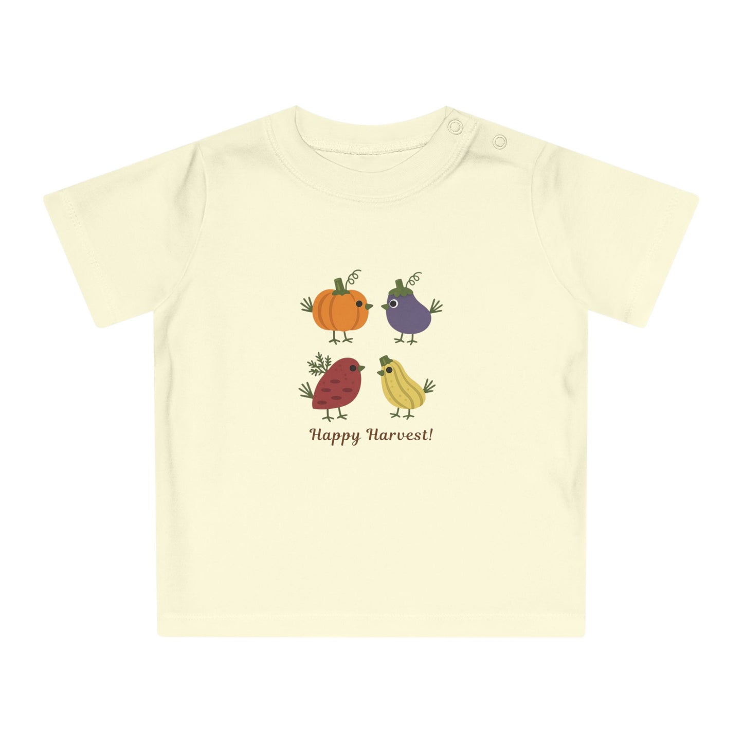 Organic Baby Harvest Birds T-Shirt | Scandinavian Autumn Pumpkin Bird Tee | NB-24M