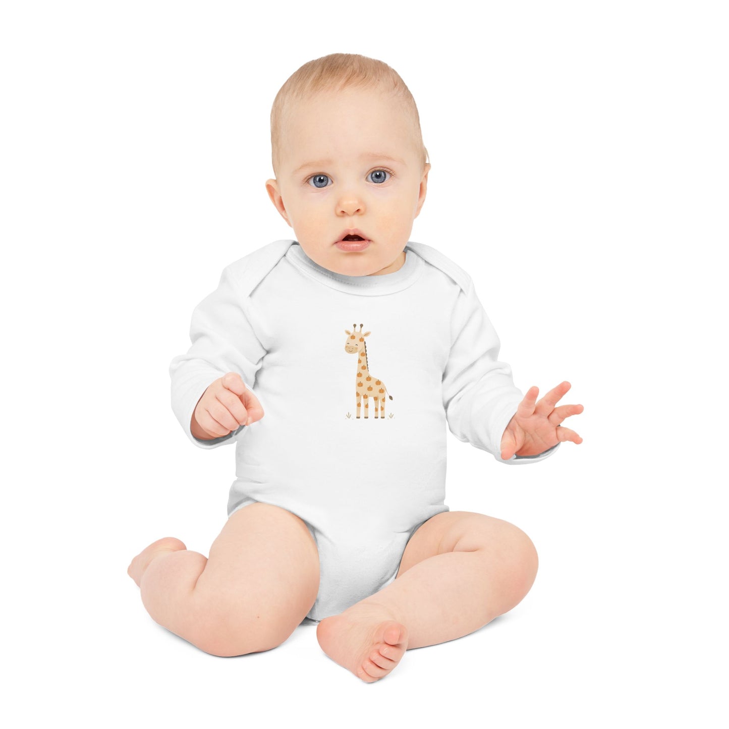 Minimalist Giraffe Long Sleeve Baby Bodysuit | Organic Style Baby One Piece | Neutral Baby Gift | NB–18M