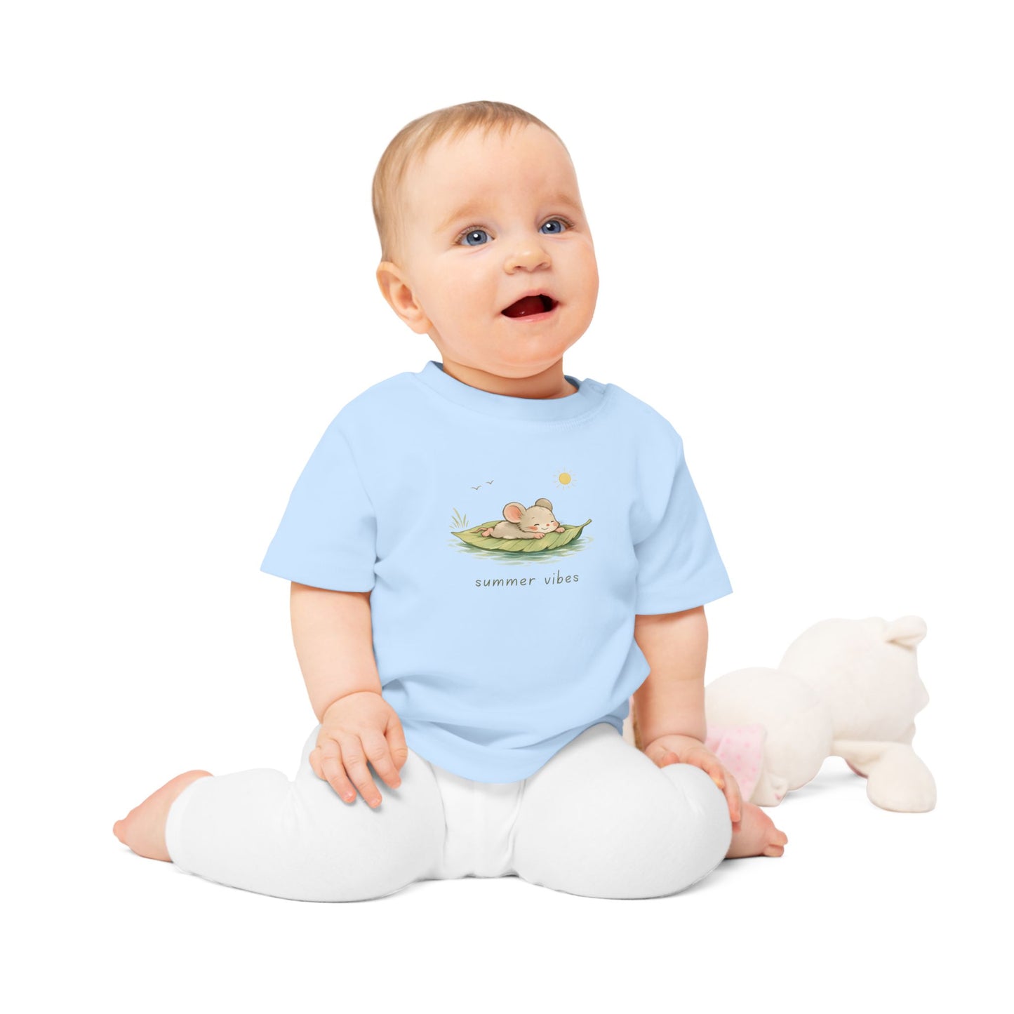 Mouse Organic Cotton Baby Summer Shirt, Cute Mouse Baby Tee, Minimal Toddler Shirt, Neutral European Baby Clothes, Summer Vibes T-Shirt