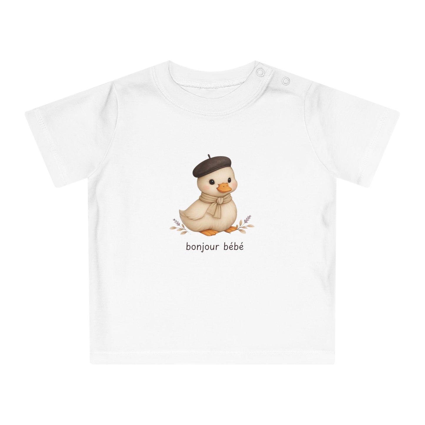 Bonjour Bébé Organic Baby T-Shirt | French Baby Clothes | Organic Cotton Baby Tee | Neutral Baby Shirt | Duckling Baby Outfit | NB-24M