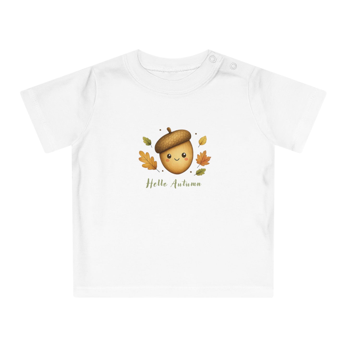 Hello Autumn Organic Baby T-Shirt – Cute Acorn & Leaves Tee, NB–24M
