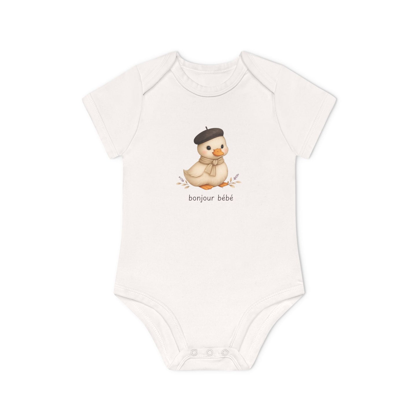 Bonjour Bébé Duck Organic Baby Bodysuit | French Baby Clothes | Neutral Baby Outfit | Organic Cotton Bodysuit | NB-18M