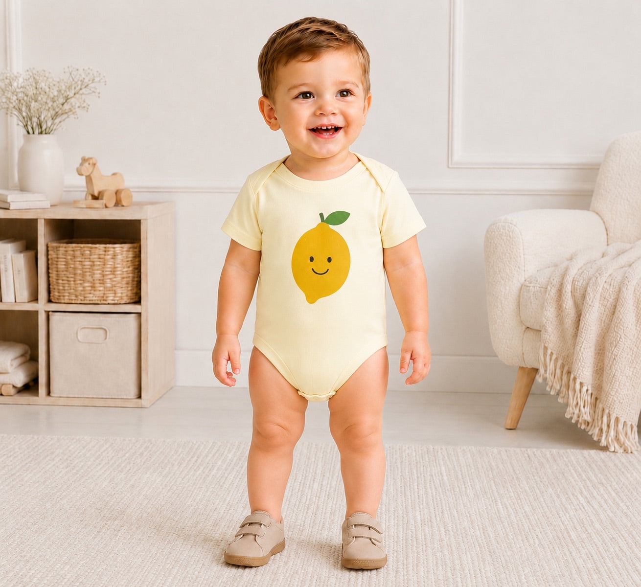 Organic Baby Bodysuit Lemon Print, Organic Cotton Baby Clothes, Gender Neutral Baby Outfit, Minimalist Baby Clothing, Baby Shower Gift