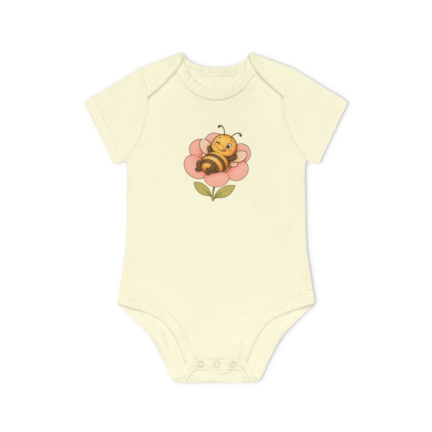 Organic Bee Baby Bodysuit, Baby Shower Gift, Newborn Gift, Organic Baby Clothes, Neutral Baby Outfit, Flower Baby Bodysuit