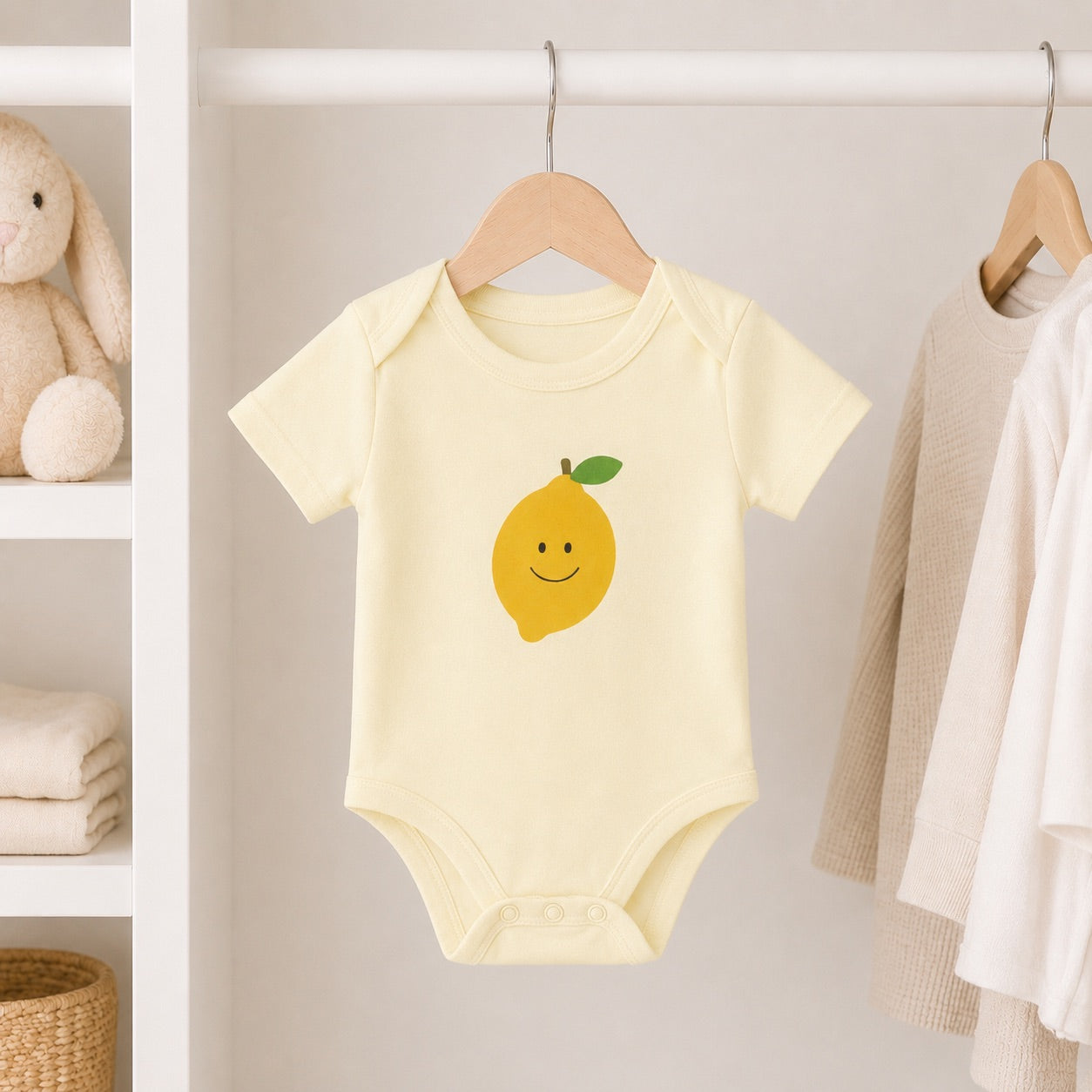 Organic Baby Bodysuit Lemon Print, Organic Cotton Baby Clothes, Gender Neutral Baby Outfit, Minimalist Baby Clothing, Baby Shower Gift