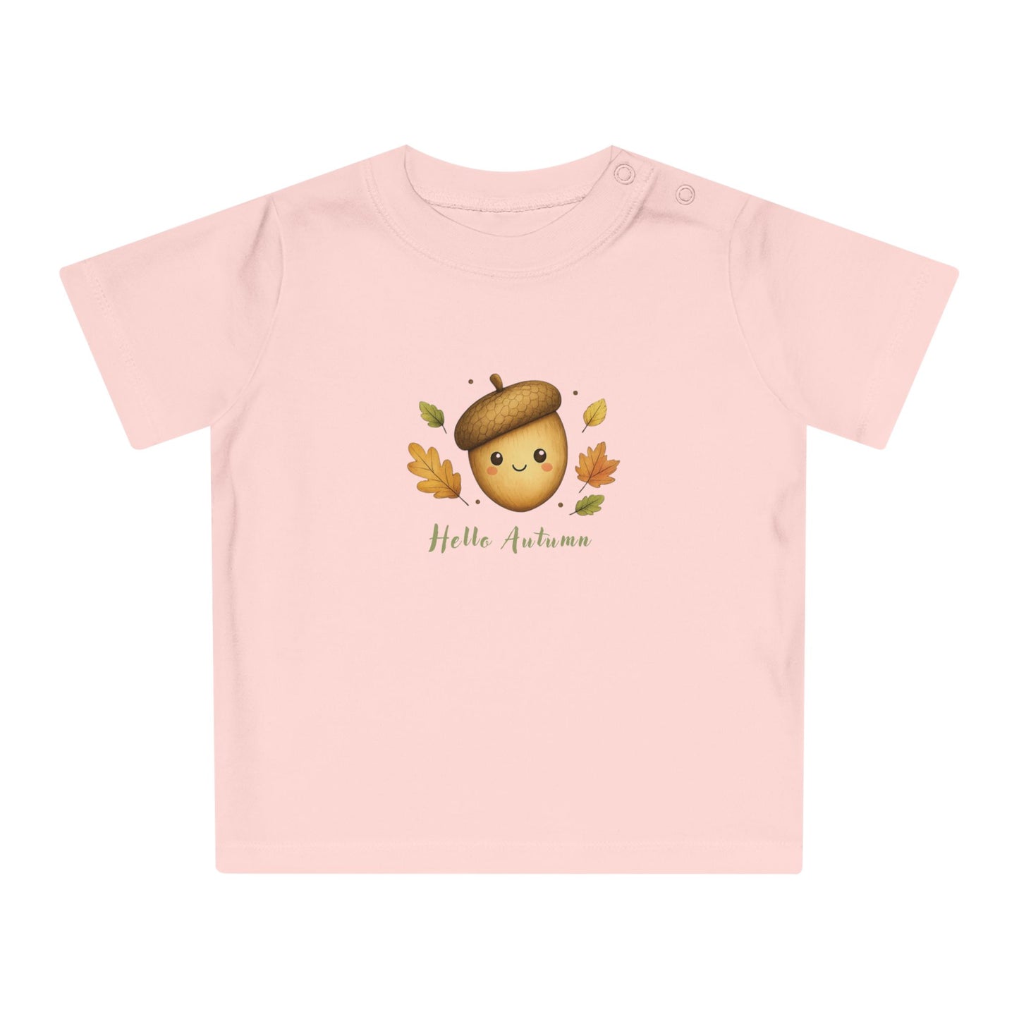 Hello Autumn Organic Baby T-Shirt – Cute Acorn & Leaves Tee, NB–24M