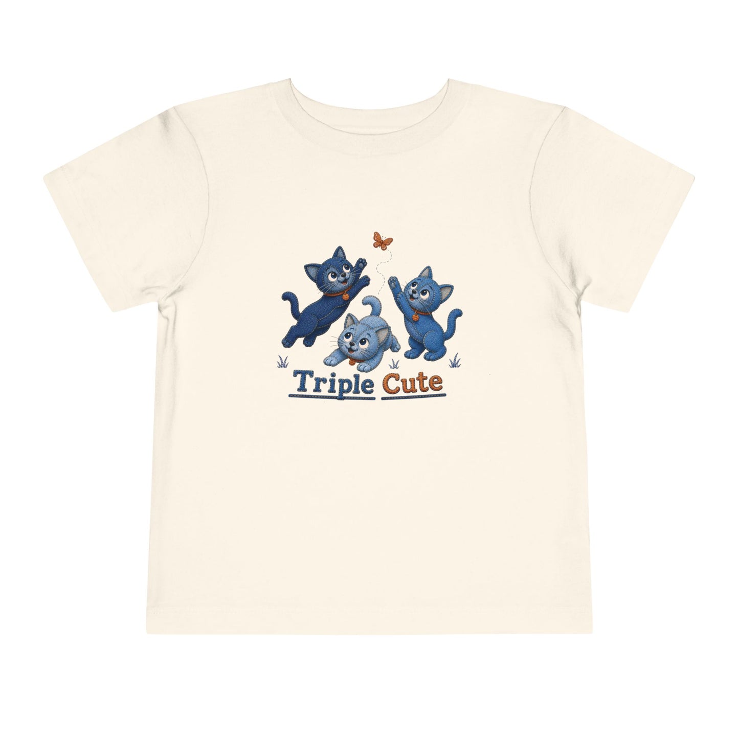 Triple Cute Denim Look Cats Toddler T-Shirt, Blue Kitten Tee for Kids, Toddler T-Shirt, Cat Lover Toddler Shirt,  Denim Print Kids Tee