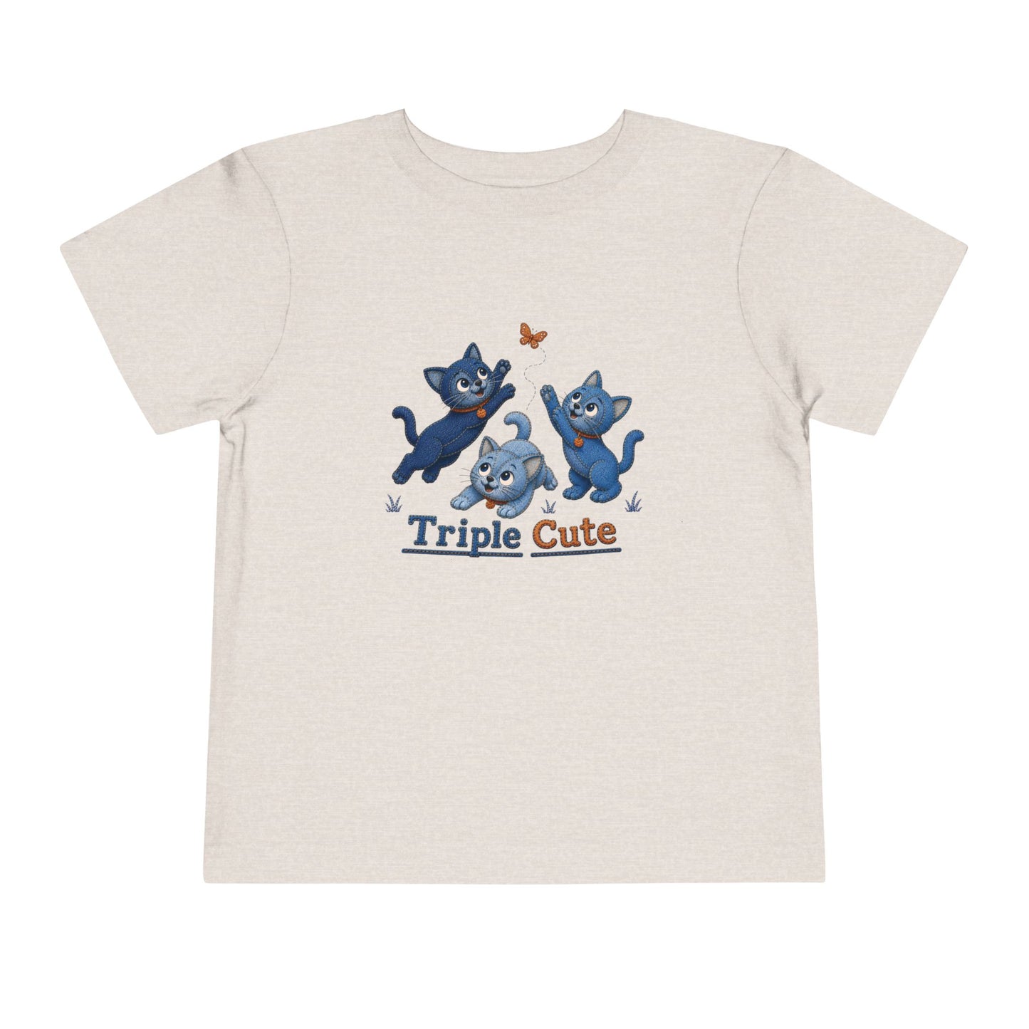 Triple Cute Denim Look Cats Toddler T-Shirt, Blue Kitten Tee for Kids, Toddler T-Shirt, Cat Lover Toddler Shirt,  Denim Print Kids Tee