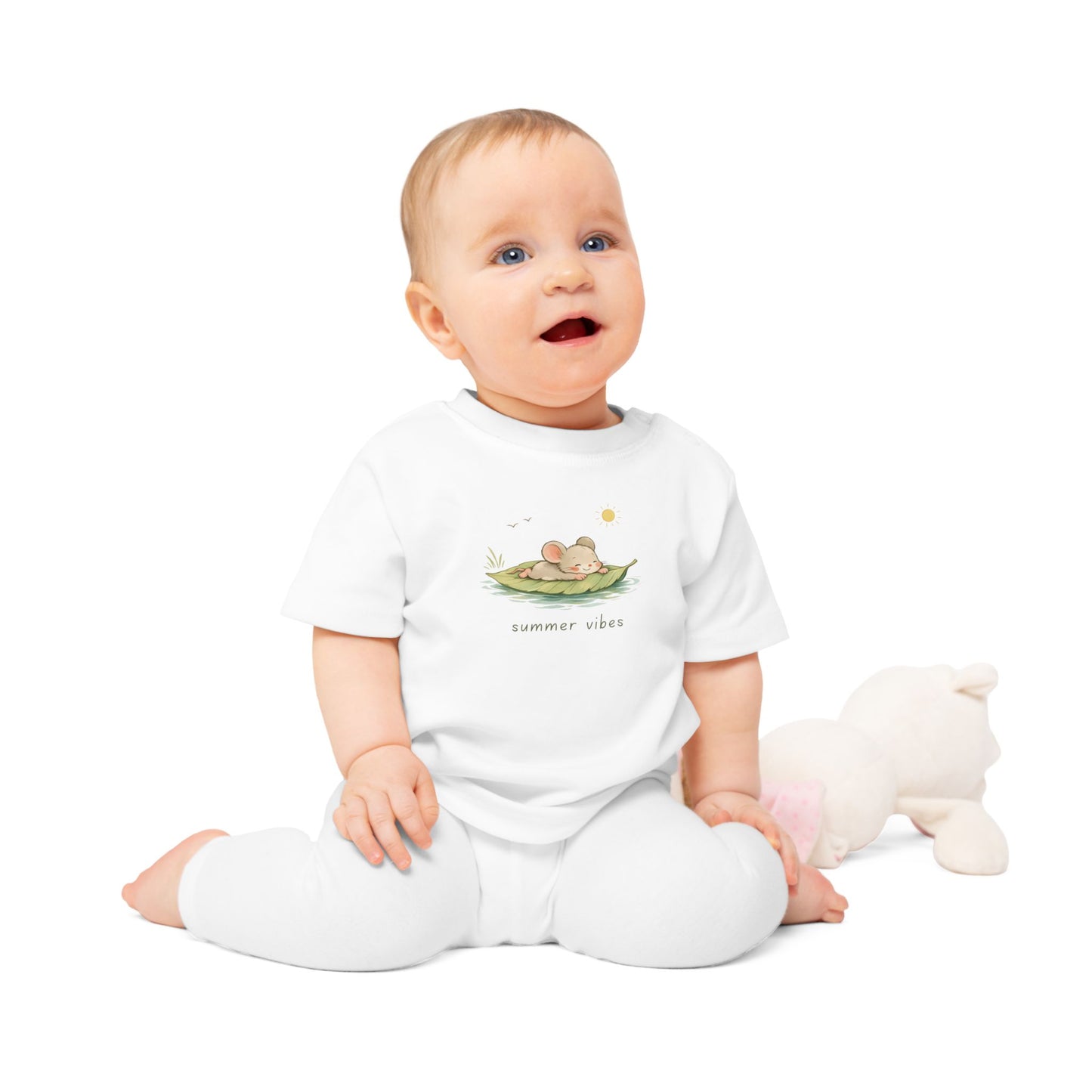 Mouse Organic Cotton Baby Summer Shirt, Cute Mouse Baby Tee, Minimal Toddler Shirt, Neutral European Baby Clothes, Summer Vibes T-Shirt