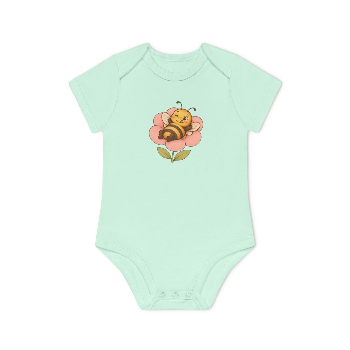 Organic Bee Baby Bodysuit, Baby Shower Gift, Newborn Gift, Organic Baby Clothes, Neutral Baby Outfit, Flower Baby Bodysuit