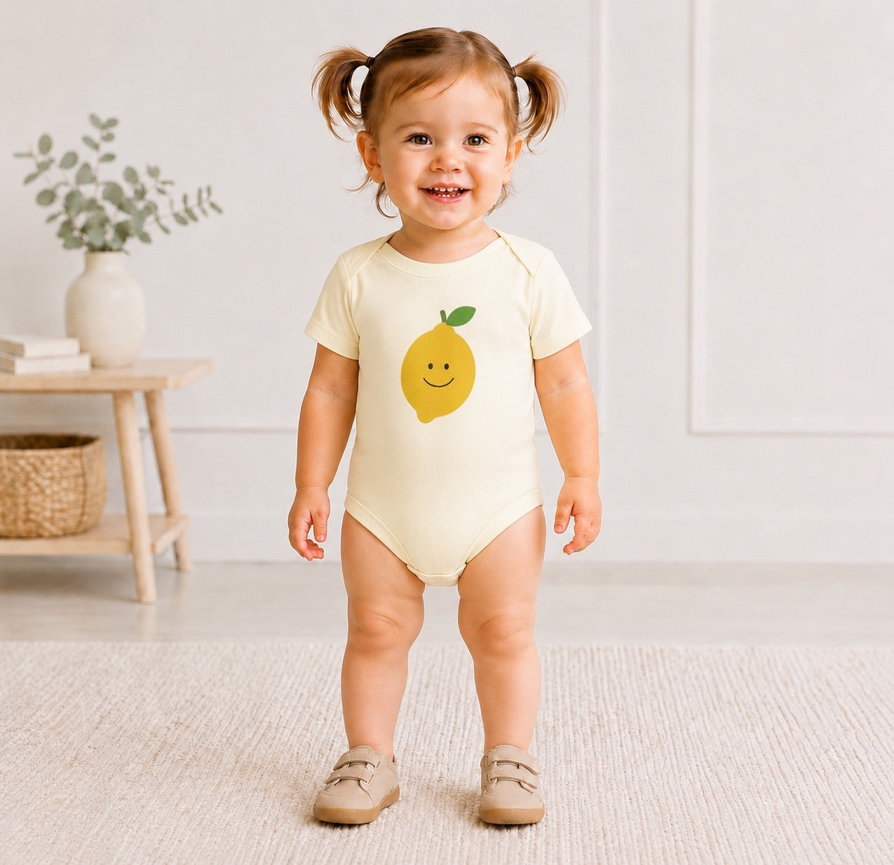 Organic Baby Bodysuit Lemon Print, Organic Cotton Baby Clothes, Gender Neutral Baby Outfit, Minimalist Baby Clothing, Baby Shower Gift