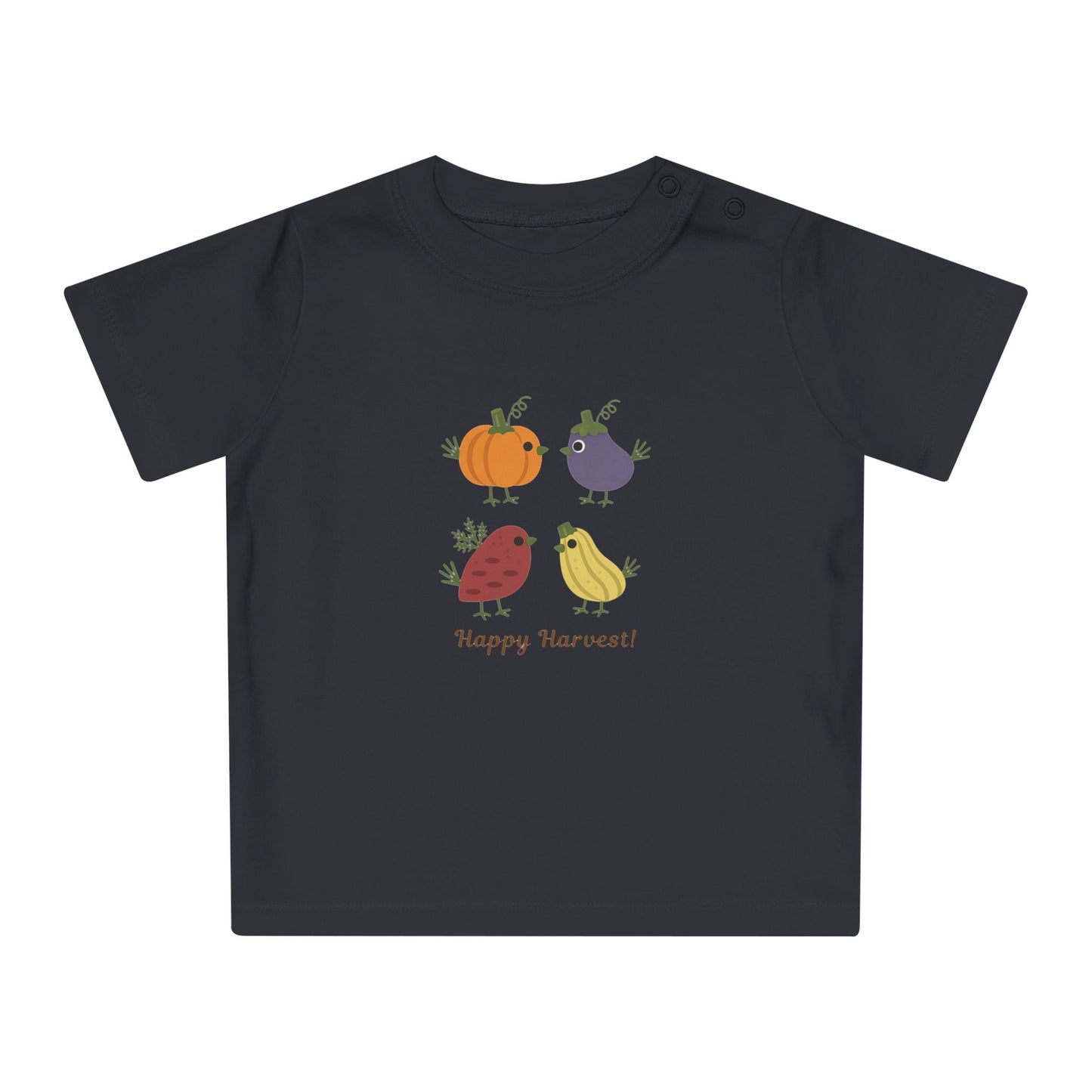 Organic Baby Harvest Birds T-Shirt | Scandinavian Autumn Pumpkin Bird Tee | NB-24M