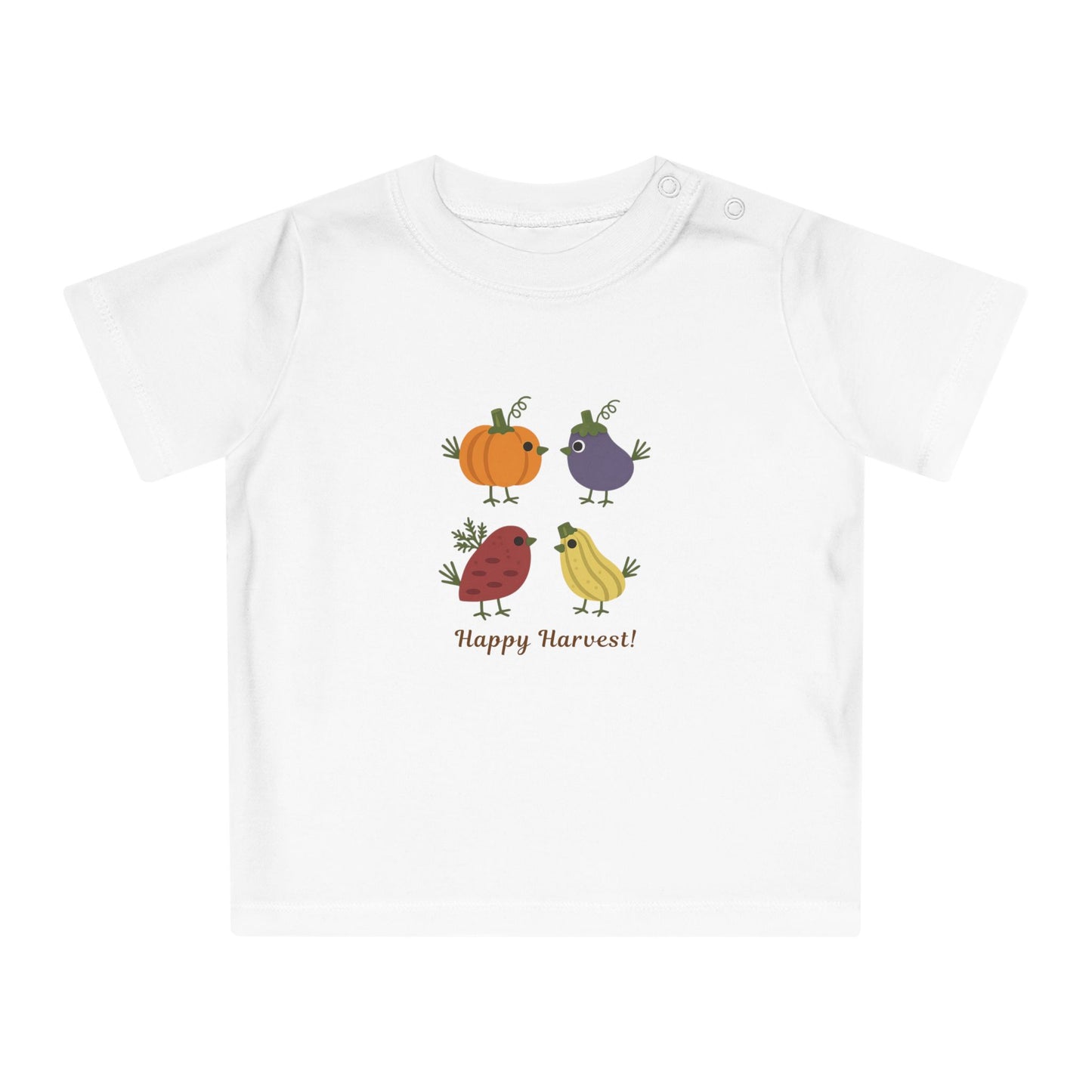 Organic Baby Harvest Birds T-Shirt | Scandinavian Autumn Pumpkin Bird Tee | NB-24M