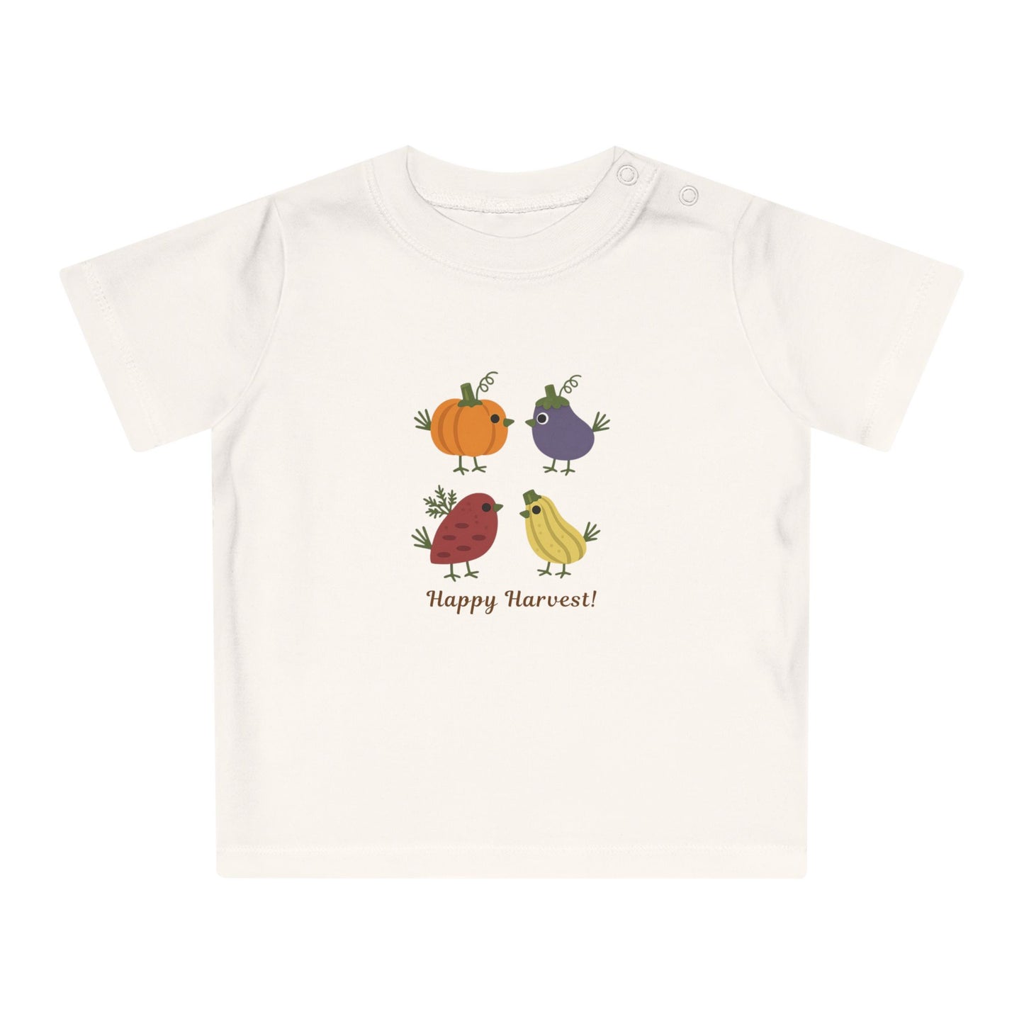 Organic Baby Harvest Birds T-Shirt | Scandinavian Autumn Pumpkin Bird Tee | NB-24M