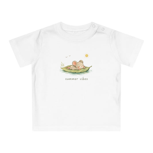 Mouse Organic Cotton Baby Summer Shirt, Cute Mouse Baby Tee, Minimal Toddler Shirt, Neutral European Baby Clothes, Summer Vibes T-Shirt