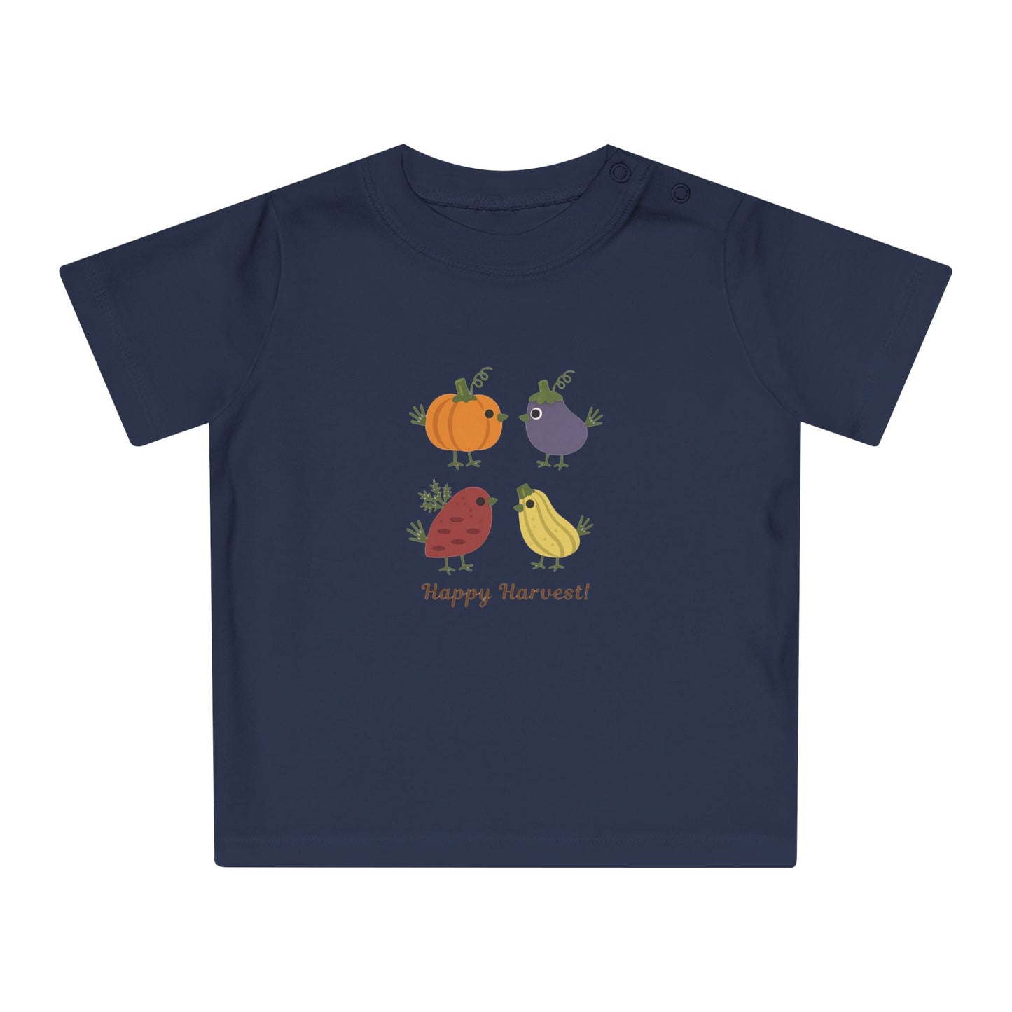 Organic Baby Harvest Birds T-Shirt | Scandinavian Autumn Pumpkin Bird Tee | NB-24M