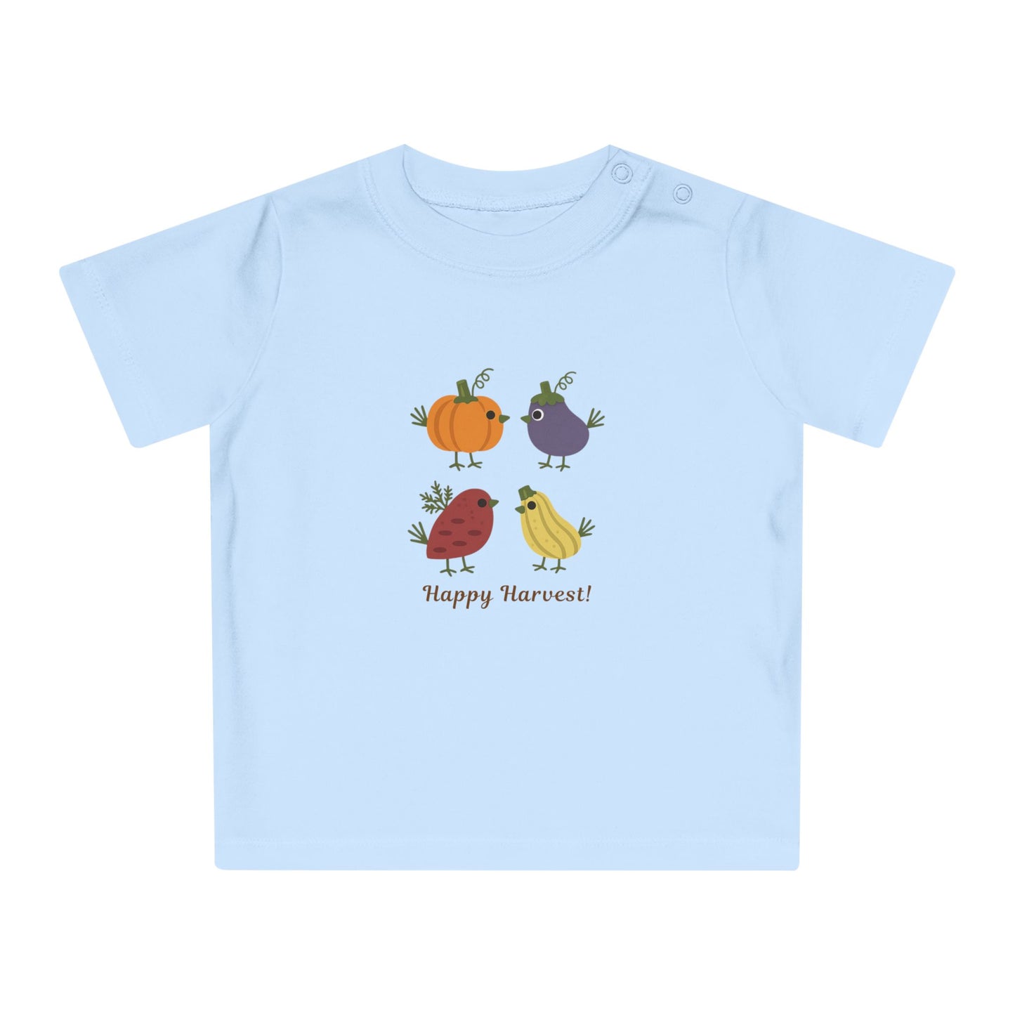 Organic Baby Harvest Birds T-Shirt | Scandinavian Autumn Pumpkin Bird Tee | NB-24M