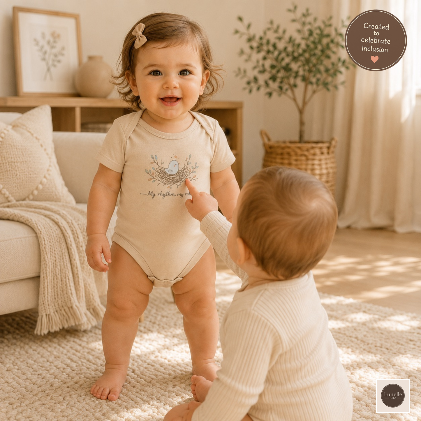 My Rhythm My Rules Organic Cotton Baby Bodysuit | Minimalist Bird Nest Baby Onesie | Neutral Baby Gift