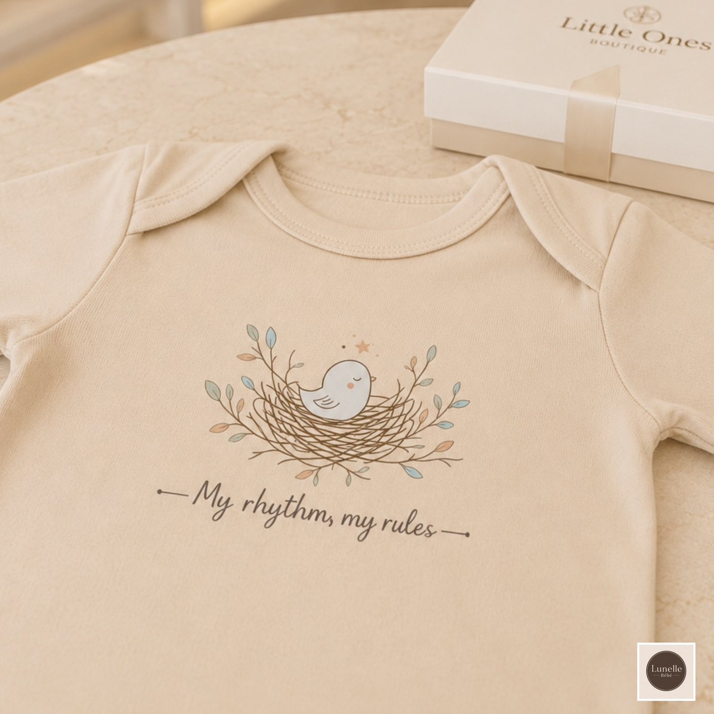 My Rhythm My Rules Organic Cotton Baby Bodysuit | Minimalist Bird Nest Baby Onesie | Neutral Baby Gift
