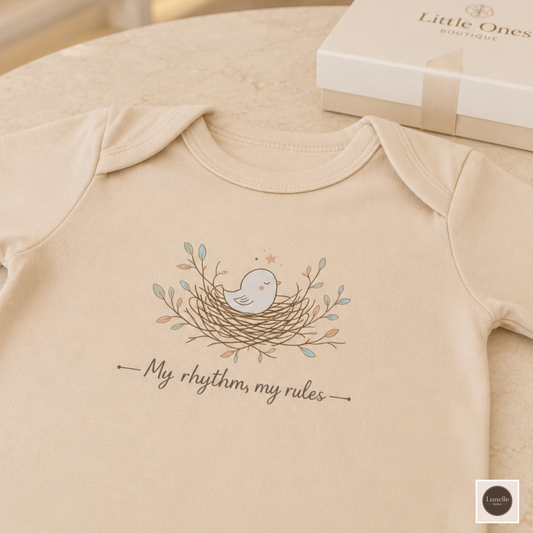 My Rhythm My Rules Organic Cotton Baby Bodysuit | Minimalist Bird Nest Baby Onesie | Neutral Baby Gift