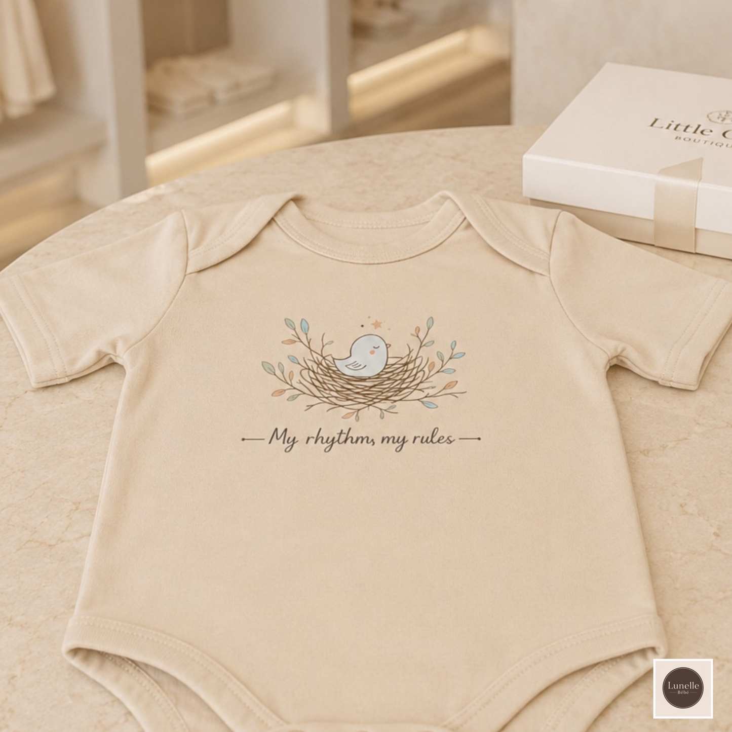 My Rhythm My Rules Organic Cotton Baby Bodysuit | Minimalist Bird Nest Baby Onesie | Neutral Baby Gift