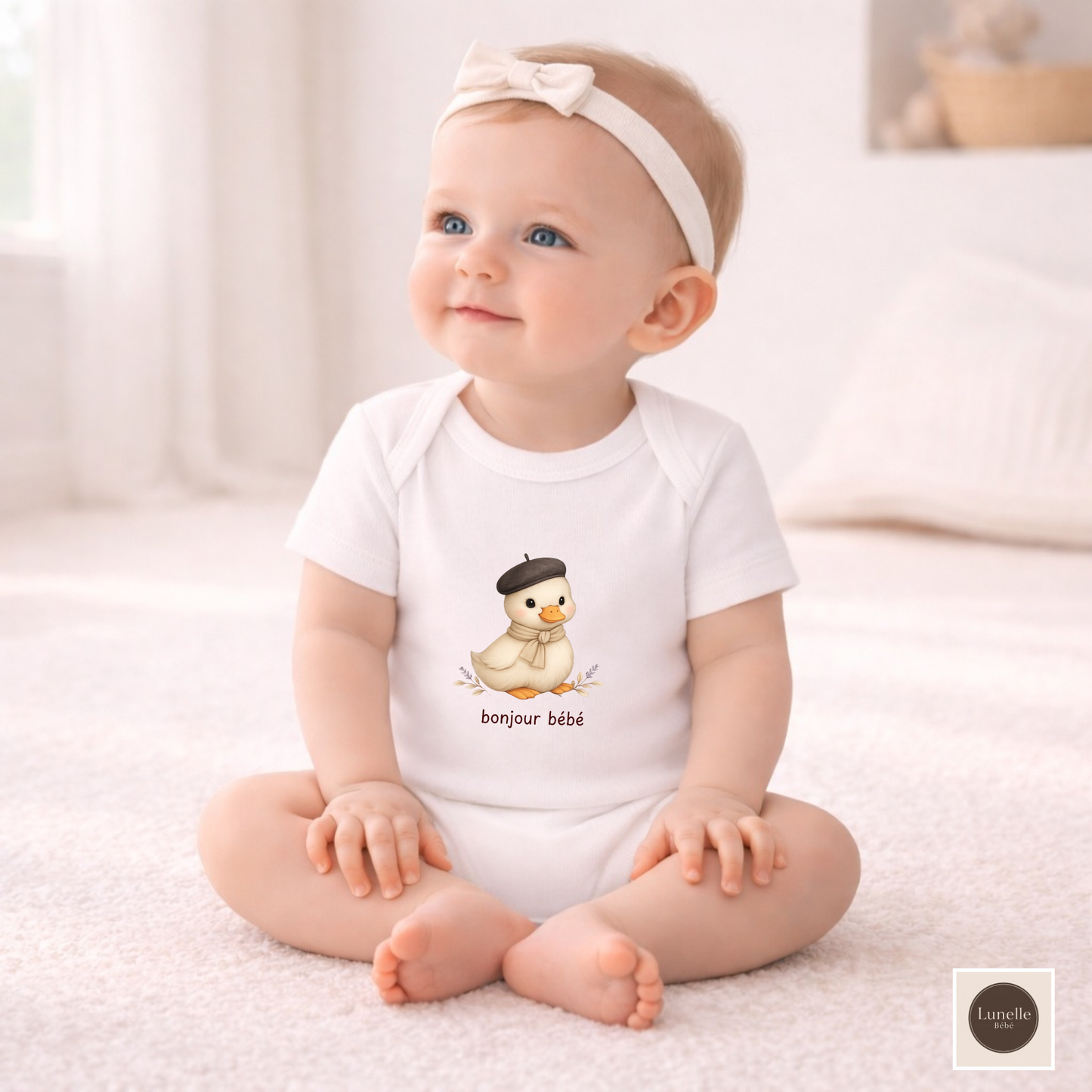 Bonjour Bébé Duck Organic Baby Bodysuit | French Baby Clothes | Neutral Baby Outfit | Organic Cotton Bodysuit | NB-18M
