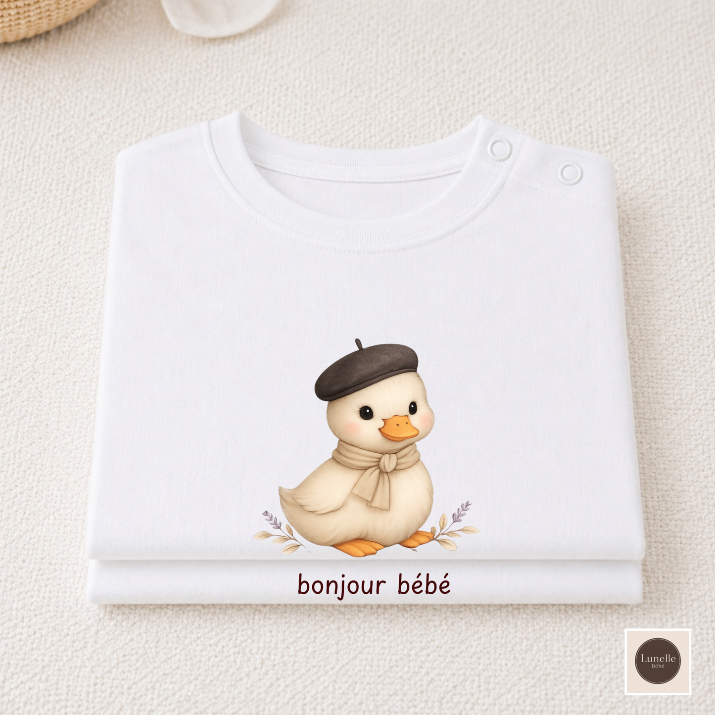 Bonjour Bébé Organic Baby T-Shirt | French Baby Clothes | Organic Cotton Baby Tee | Neutral Baby Shirt | Duckling Baby Outfit | NB-24M