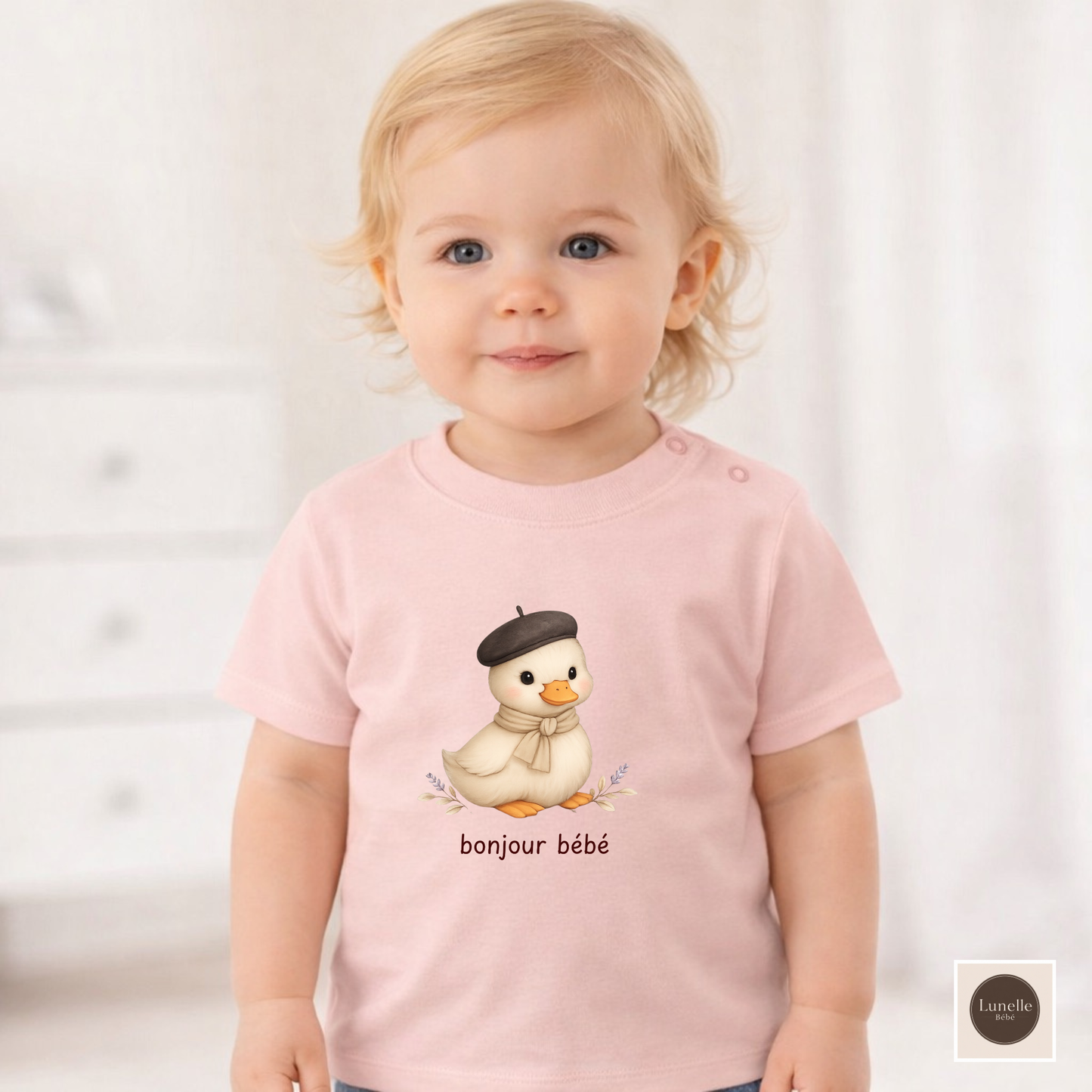 Bonjour Bébé Organic Baby T-Shirt | French Baby Clothes | Organic Cotton Baby Tee | Neutral Baby Shirt | Duckling Baby Outfit | NB-24M