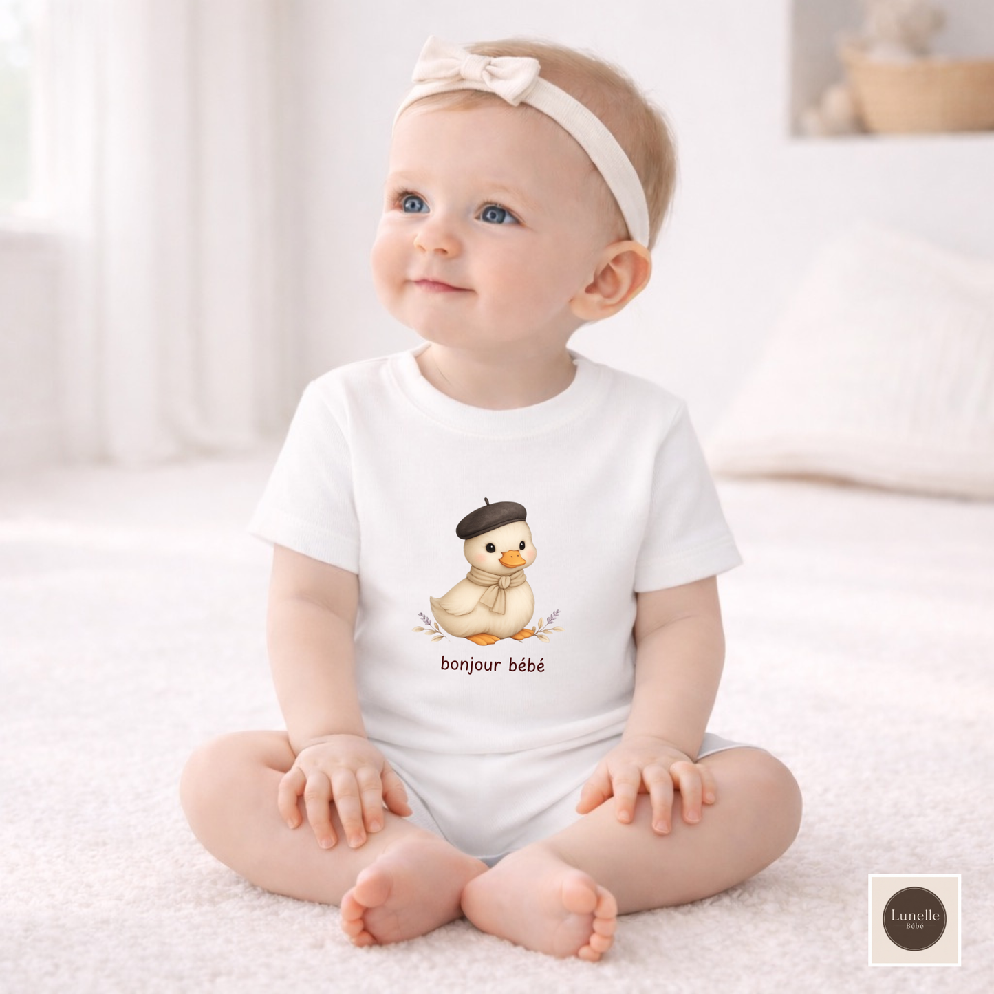 Bonjour Bébé Organic Baby T-Shirt | French Baby Clothes | Organic Cotton Baby Tee | Neutral Baby Shirt | Duckling Baby Outfit | NB-24M