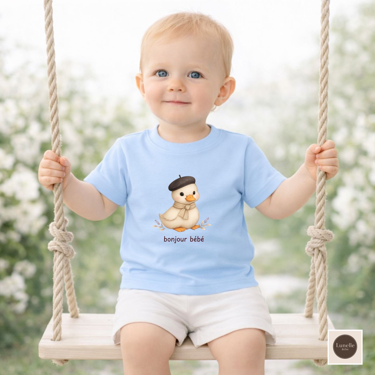 Bonjour Bébé Organic Baby T-Shirt | French Baby Clothes | Organic Cotton Baby Tee | Neutral Baby Shirt | Duckling Baby Outfit | NB-24M