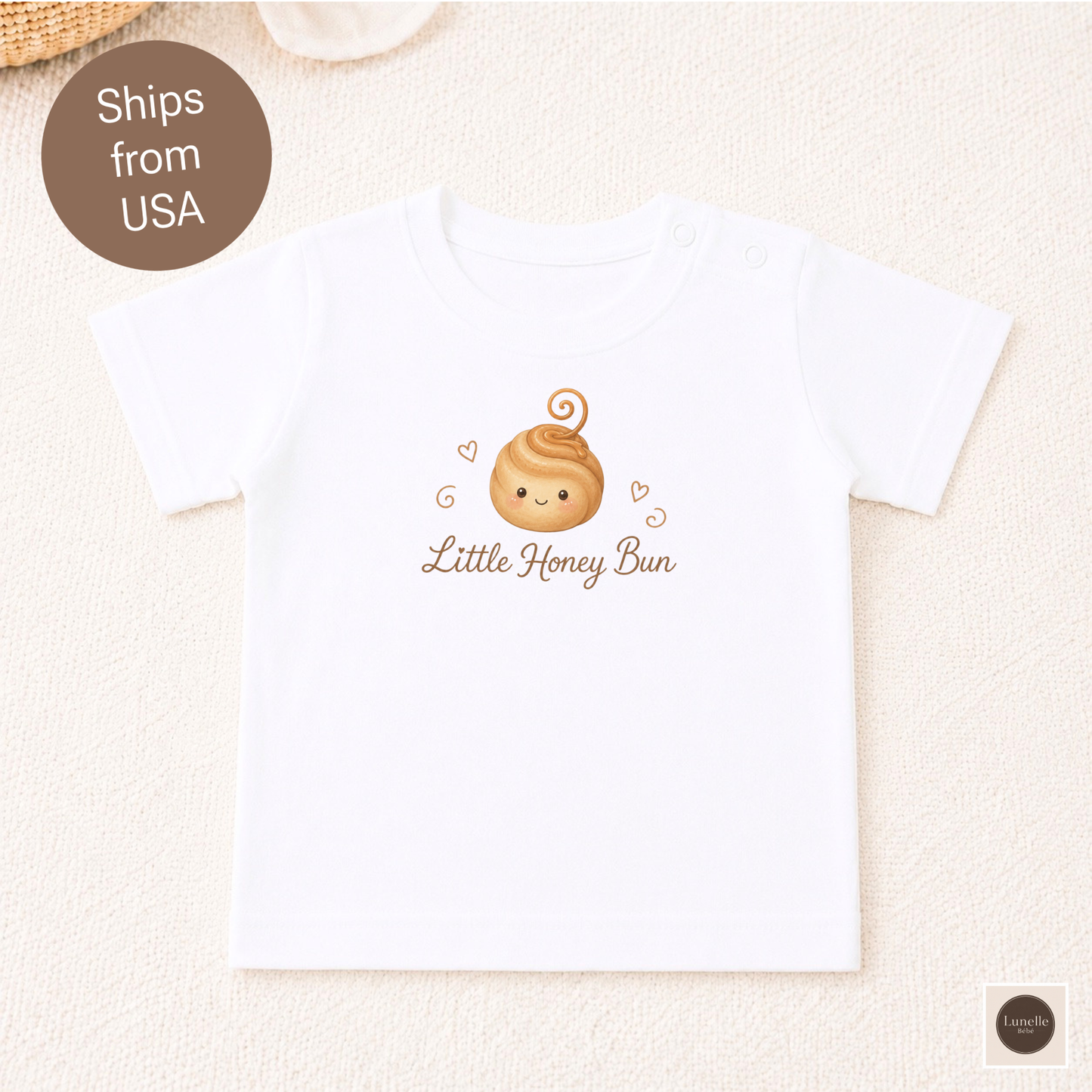 Little Honey Bun Baby Cotton T-Shirt, Cute Toddler Shirt, Baby Girl Tee, Bakery Baby Outfit, New Baby Gift, 1st Birthday Gift, Toddler Shirt