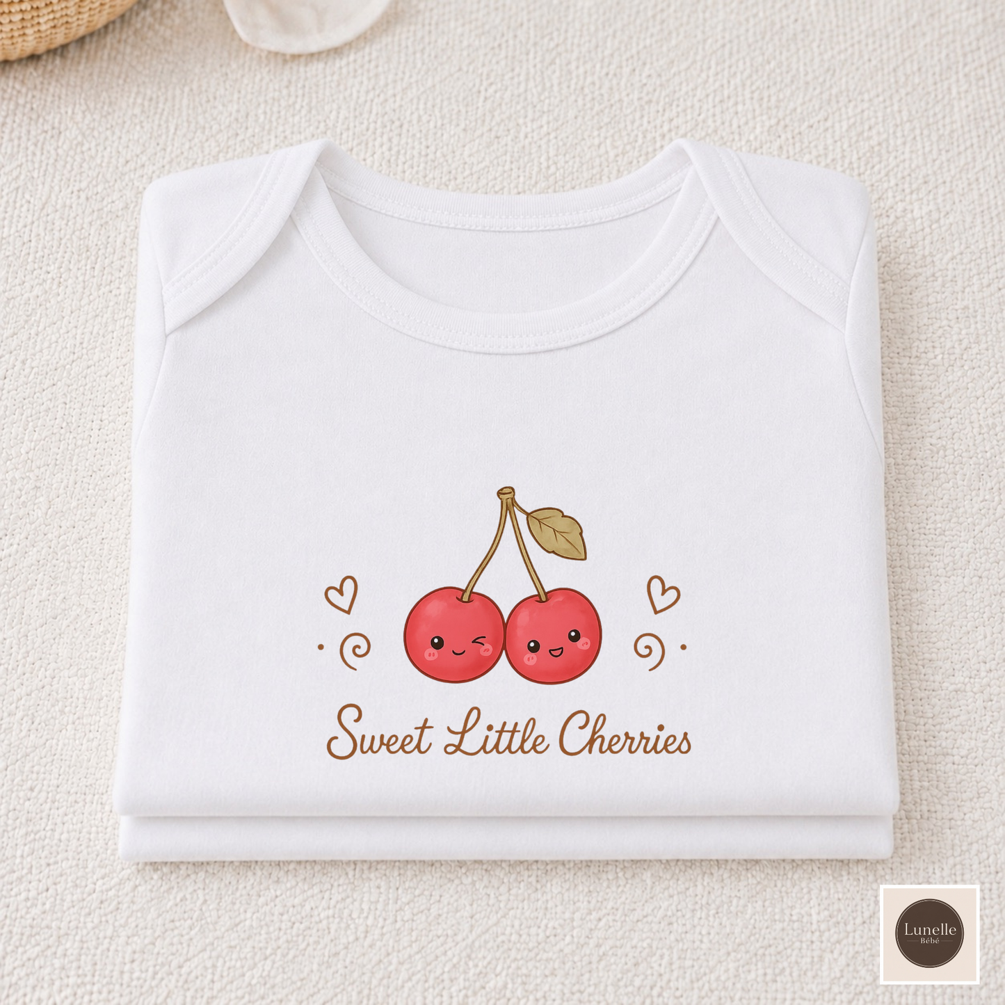 Organic Cherry Baby Bodysuit, Sweet Little Cherries Twins Bodysuit, Cute Fruits Baby Outfit, Minimalist Organic Baby Clothes, NB-18M