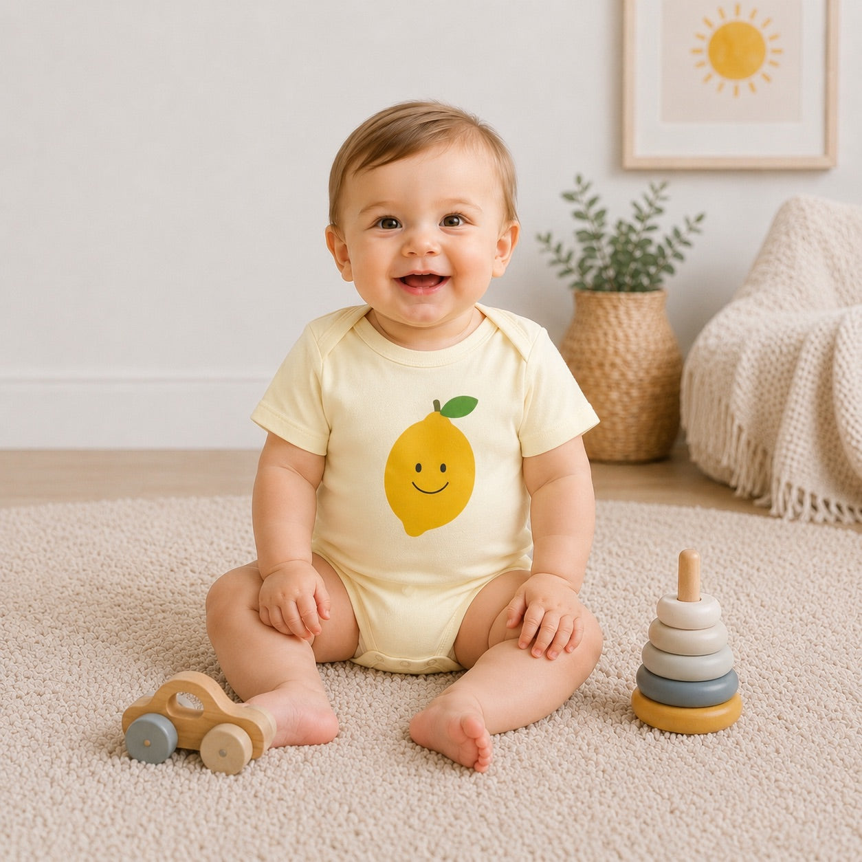 Organic Baby Bodysuit Lemon Print, Organic Cotton Baby Clothes, Gender Neutral Baby Outfit, Minimalist Baby Clothing, Baby Shower Gift